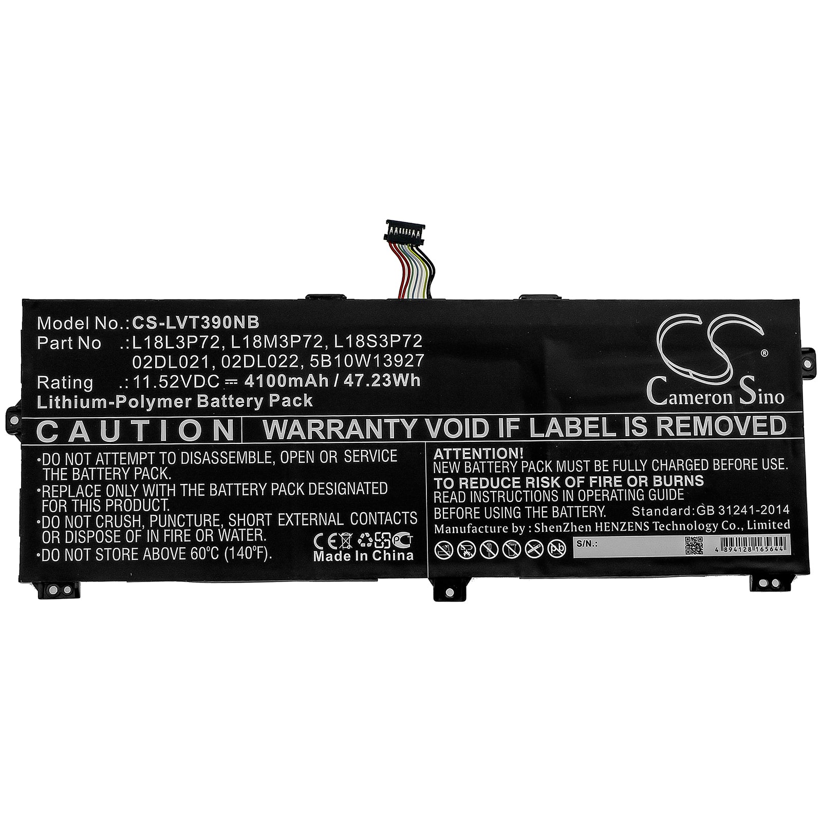 Li-Polymer Battery fits Lenovo, Thinkpad X390 Yoga, Thinkpad X390 Yoga(20nna005cd) 11.52V, 4100mAh Notebook & Laptop Cameron Sino Technology Limited