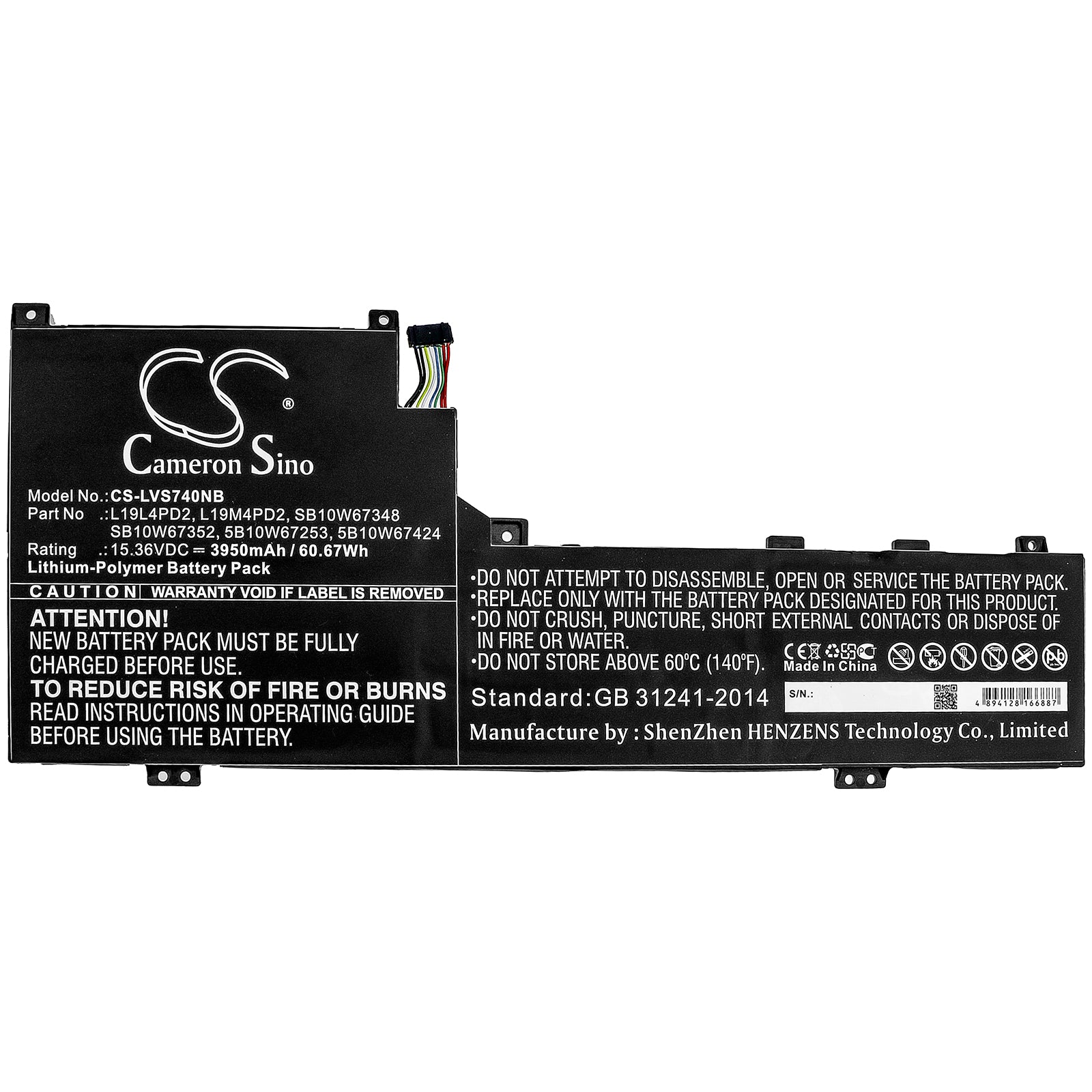 Li-Polymer Battery fits Lenovo, Ideapad S740-14iil, Ideapad S740-14iil-81rt, Yoga S740 14 15.36V, 3950mAh Notebook & Laptop Cameron Sino Technology Limited