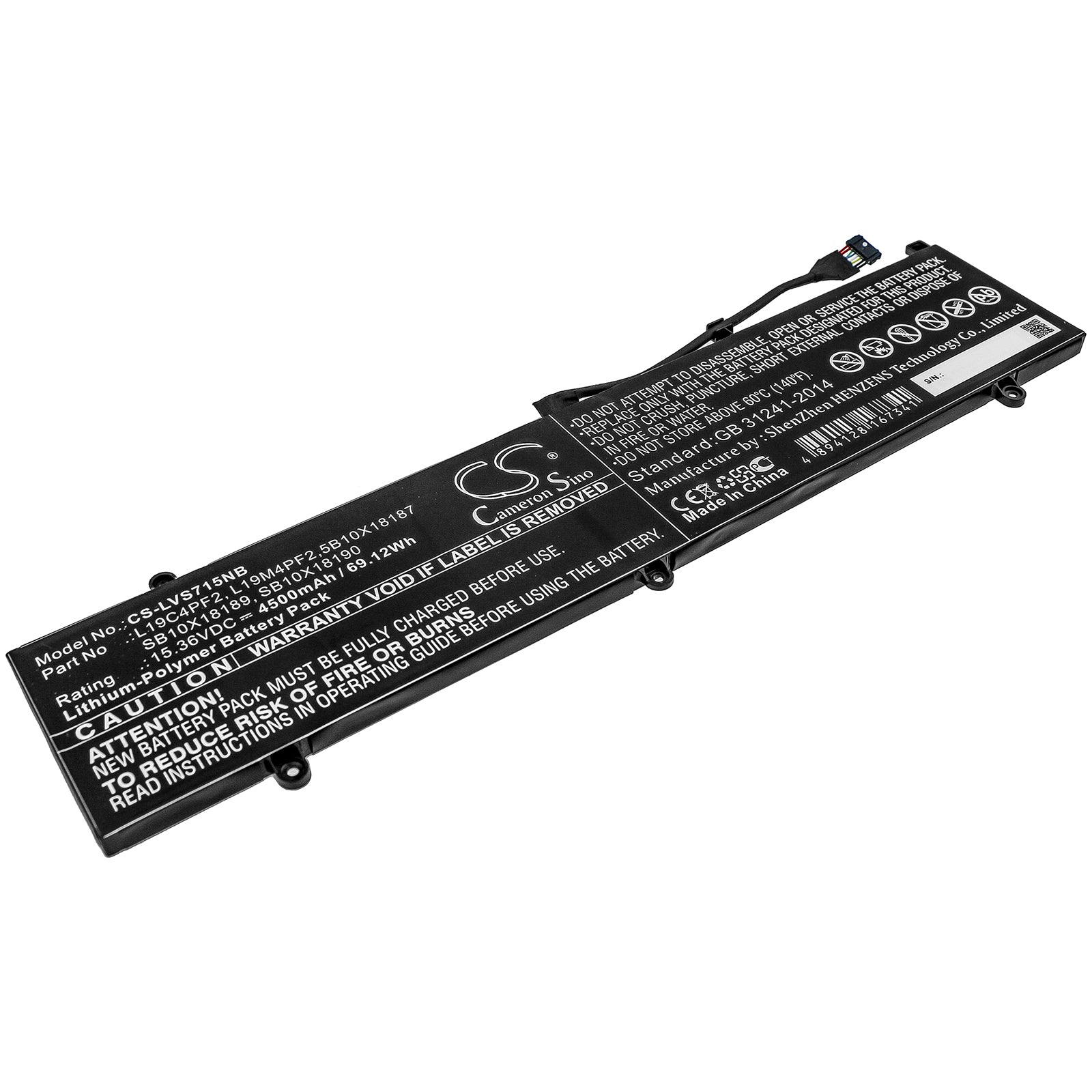 Li-Polymer Battery fits Lenovo, Yoga Slim 7 15, Yoga Slim 7-15imh05 15.36V, 4500mAh Notebook & Laptop Cameron Sino Technology Limited