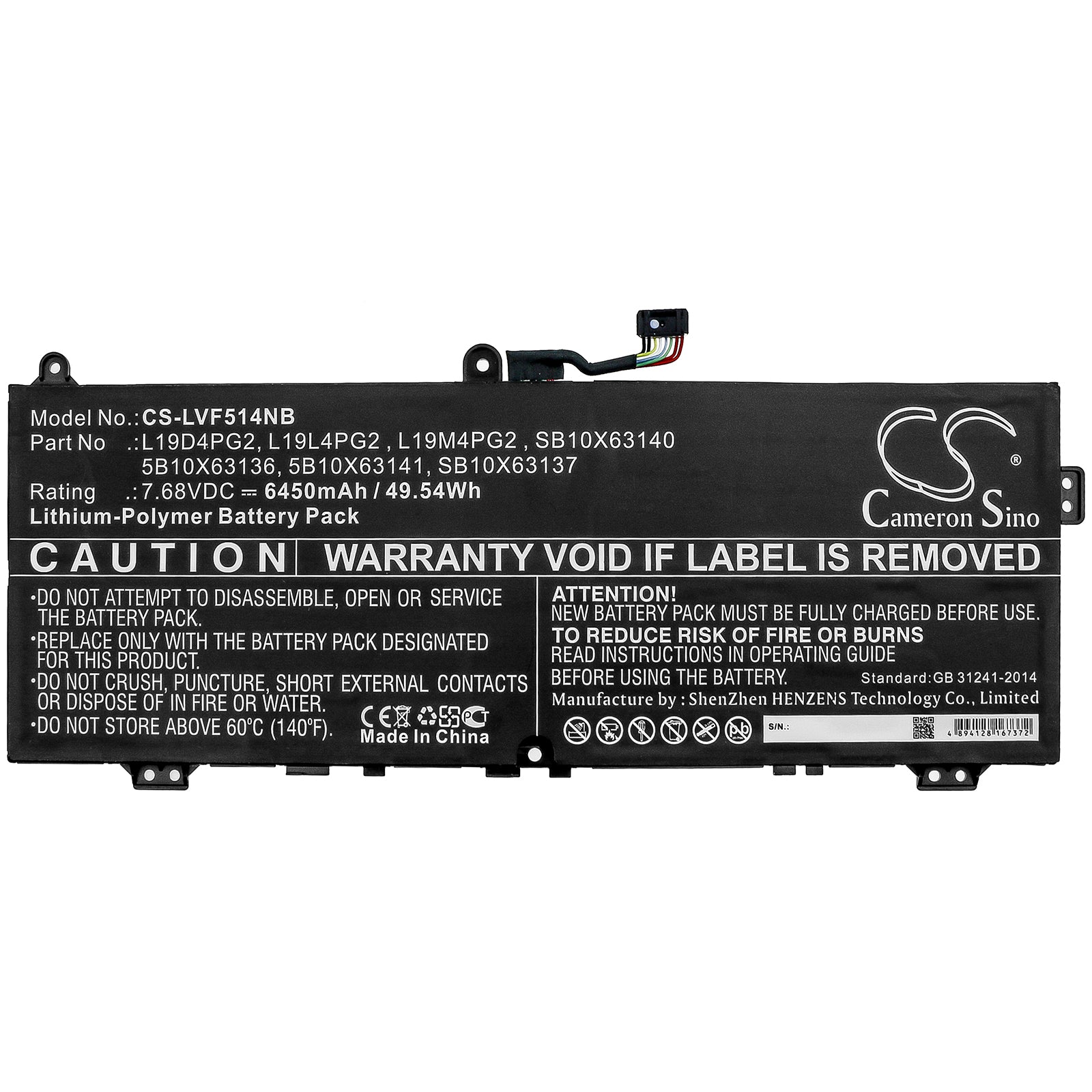 Li-Polymer Battery fits Lenovo, C13 Yoga Gen 1 Chromebook-20uys02b00, Flex 5 1570 7.68V, 6450mAh Notebook & Laptop Cameron Sino Technology Limited
