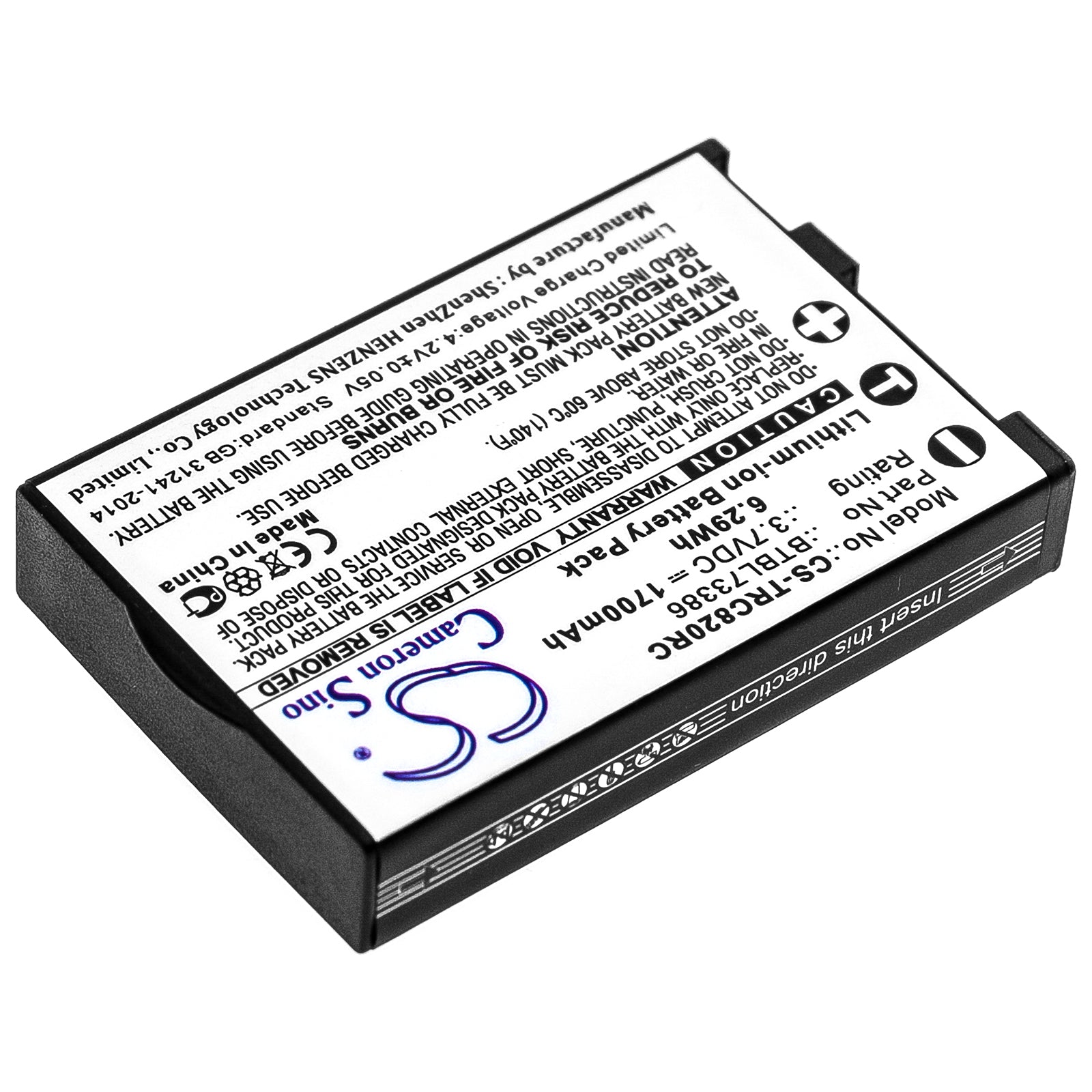 Li-ion Battery fits Urc, Mxhp-r500, Mxhp-r700, R100 3.7V, 1700mAh Remote Control Cameron Sino Technology Limited