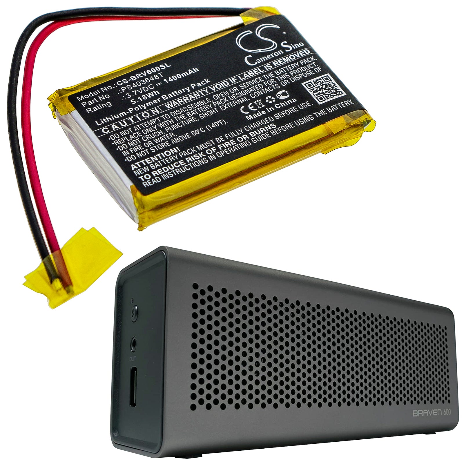 Li-Polymer Speaker Battery fits Braven, Braven 600 3.7V, 1400mAh Speaker Cameron Sino Technology Limited
