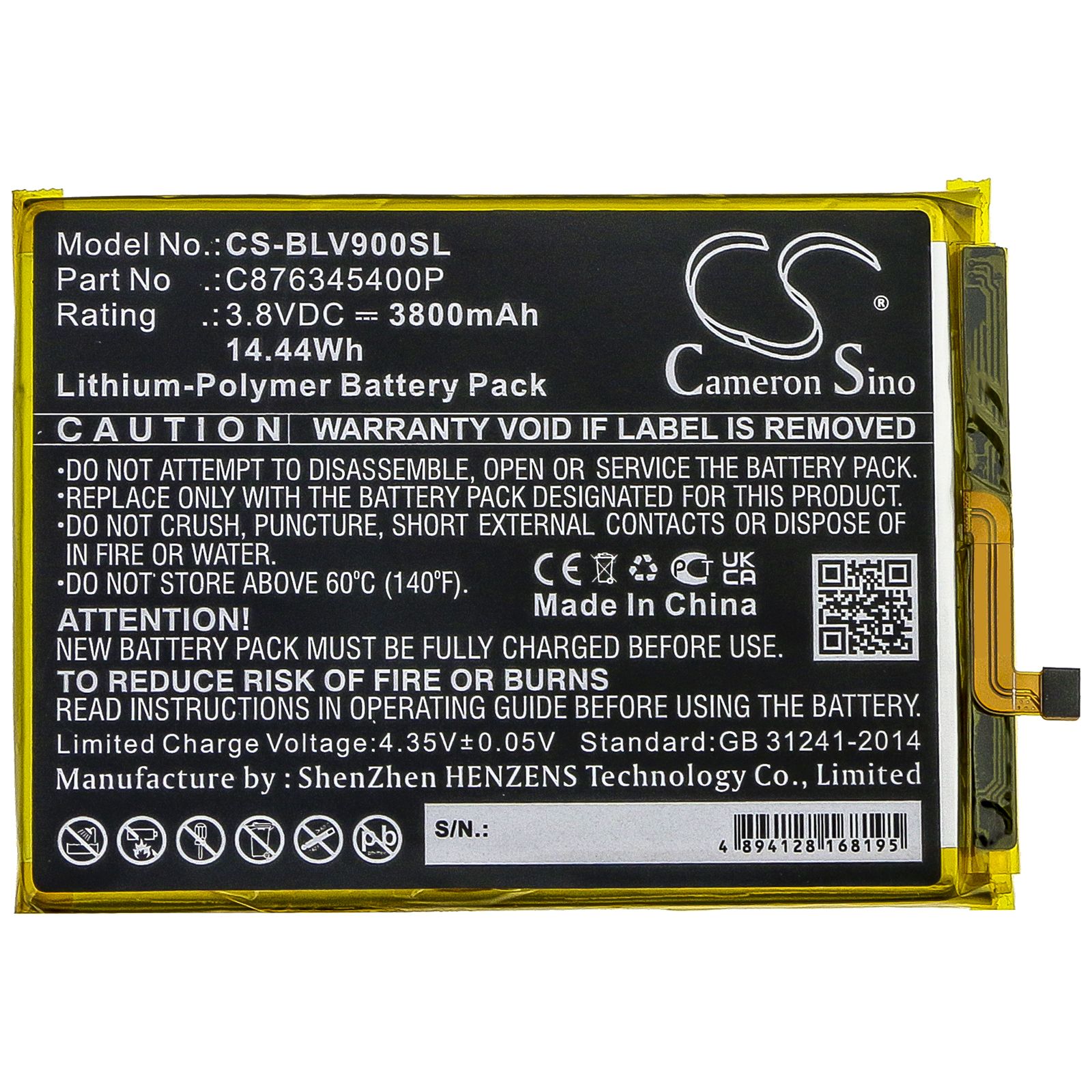 Li-Polymer Battery fits Blu, G8 G0170, V0450uu, V9 3.8V, 3800mAh Mobile & SmartPhone Cameron Sino Technology Limited
