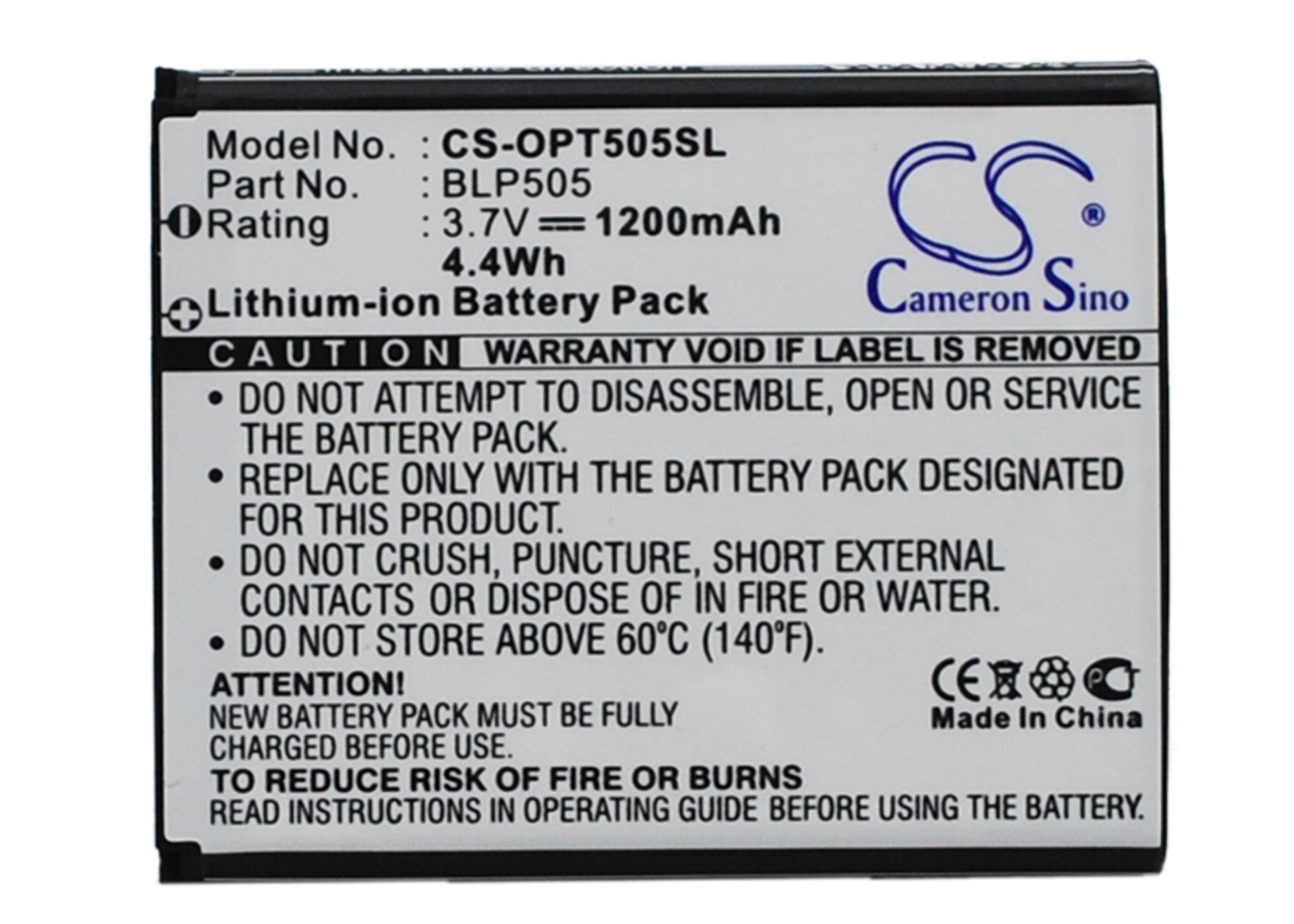 Li-ion Battery fits Oppo, T9 3.7V, 1200mAh Mobile & SmartPhone Cameron Sino Technology Limited