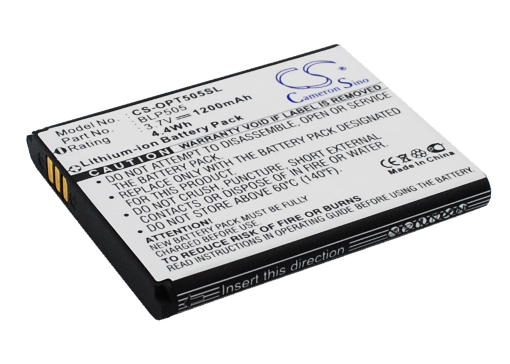 Li-ion Battery fits Oppo, T9 3.7V, 1200mAh Mobile & SmartPhone Cameron Sino Technology Limited