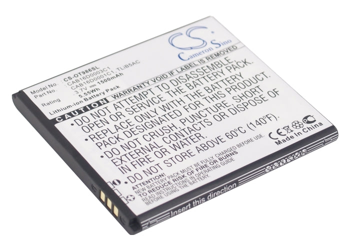 Li-ion Battery fits Tcl, D706, D768, S900 3.7V, 1500mAh Communications Cameron Sino Technology Limited