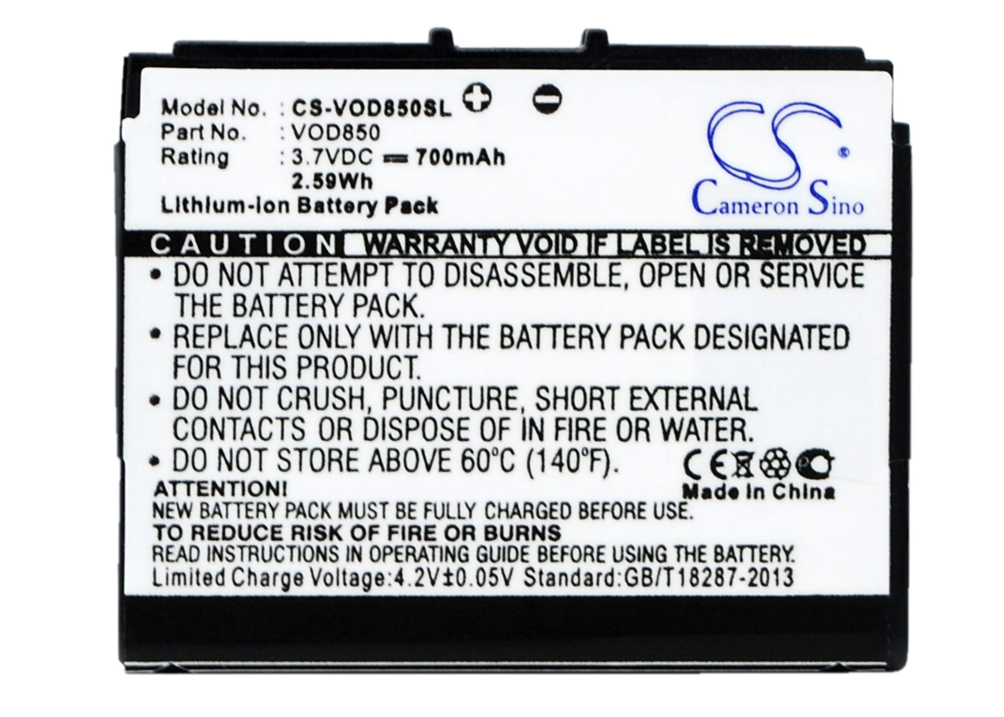 Li-ion Battery fits Vodafone, 850, Vf850 3.7V, 700mAh Communications Cameron Sino Technology Limited (Suspended)