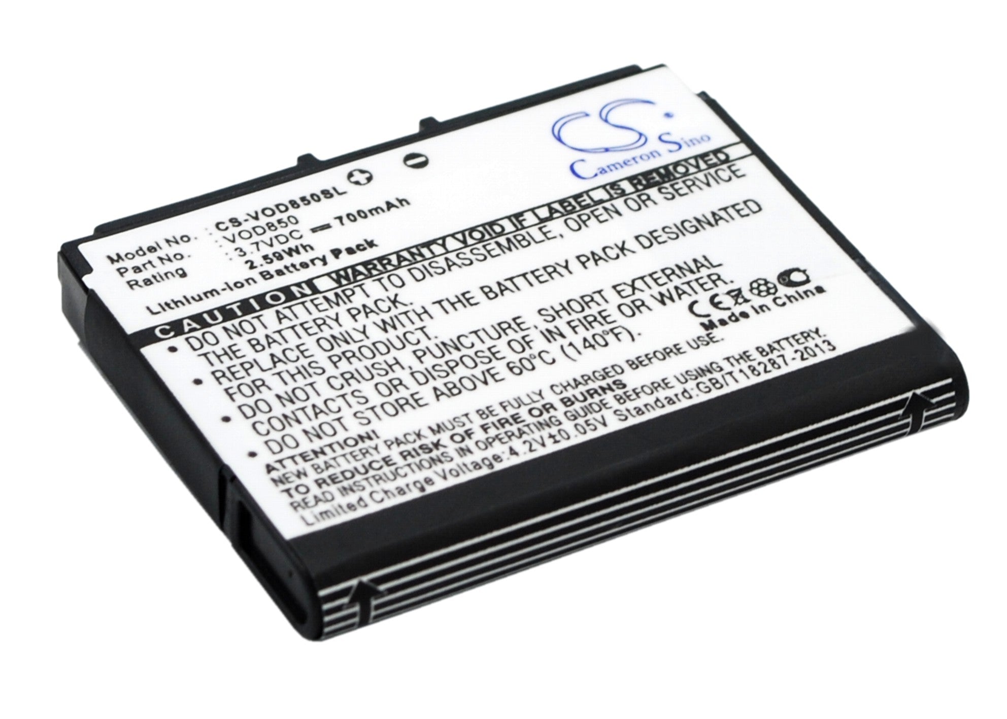 Li-ion Battery fits Vodafone, 850, Vf850 3.7V, 700mAh Communications Cameron Sino Technology Limited (Suspended)