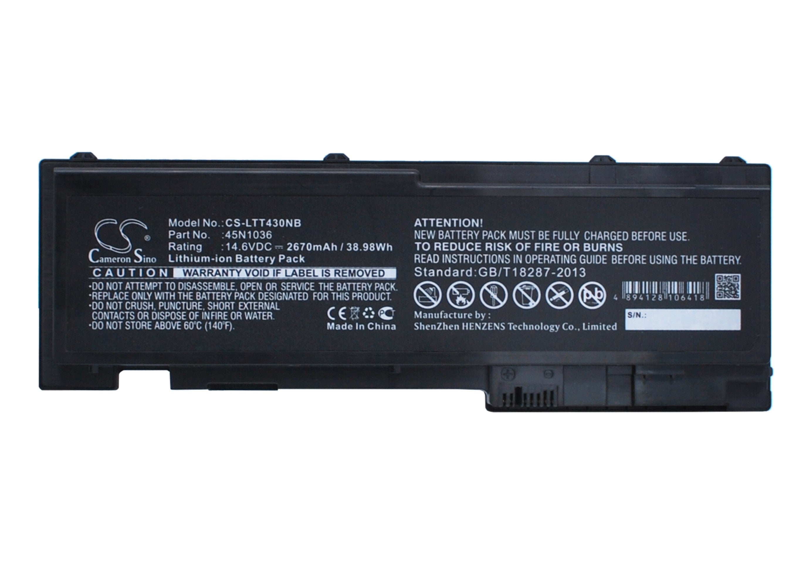 Li-ion Battery fits Lenovo, Thinkpad T430s, Thinkpad T430si 14.6V, 2670mAh Computer Cameron Sino Technology Limited