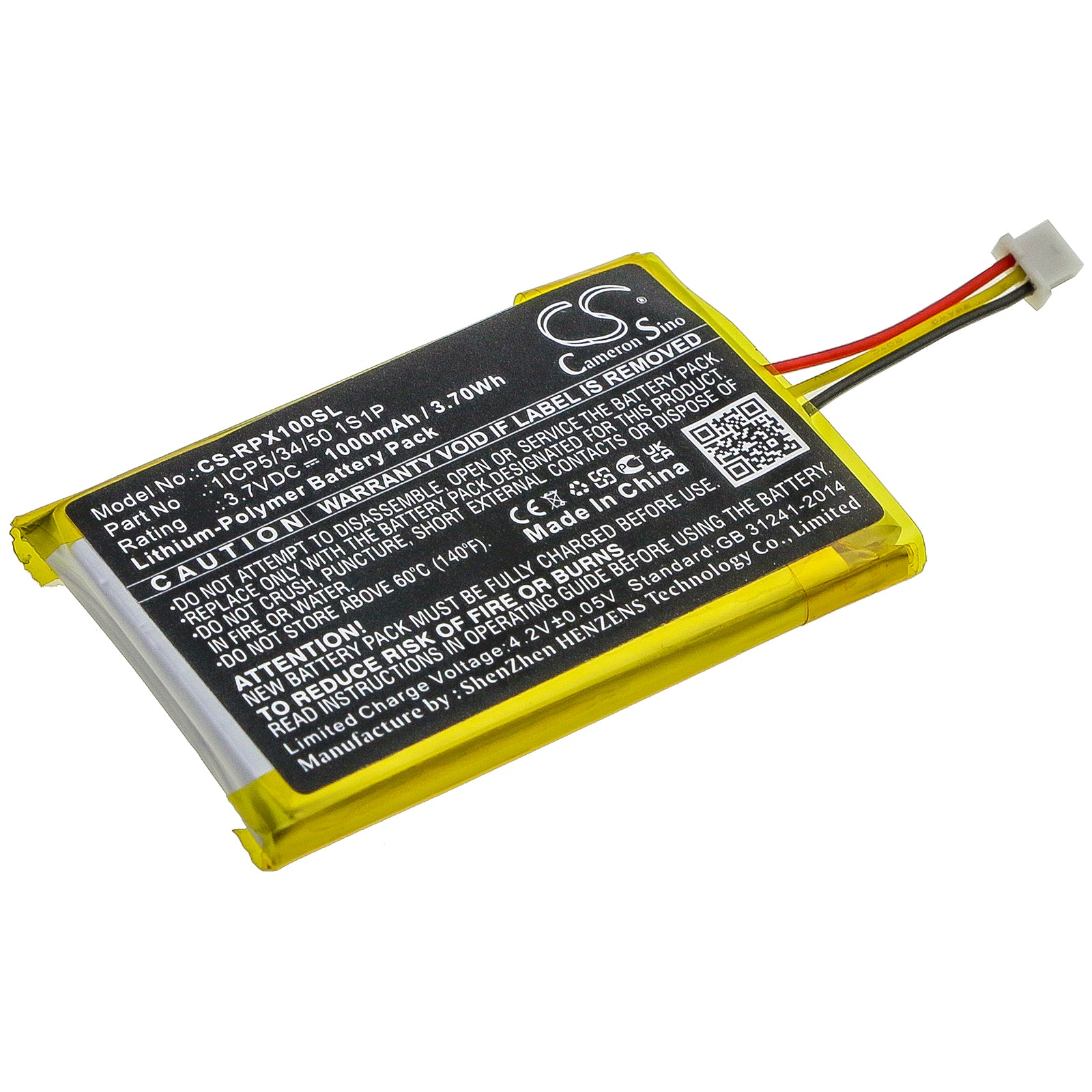 Li-Polymer Battery fits Razer, Opus X 3.7V, 1000mAh Wireless Headset Cameron Sino Technology Limited