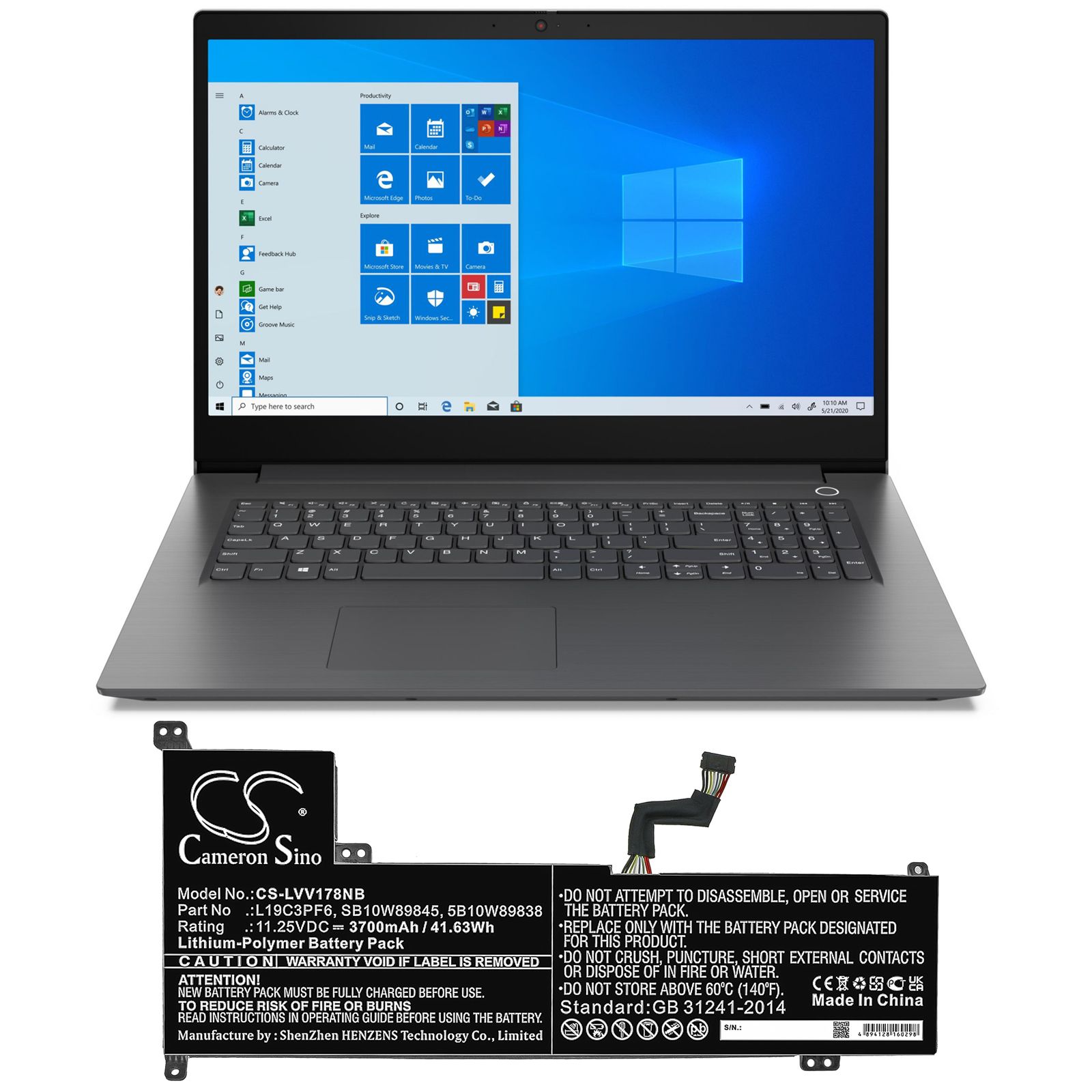 Li-ion Battery fits Lenovo, L19c3pf6, Sb10w89845 11.25V, 3700mAh Notebook & Laptop Cameron Sino Technology Limited