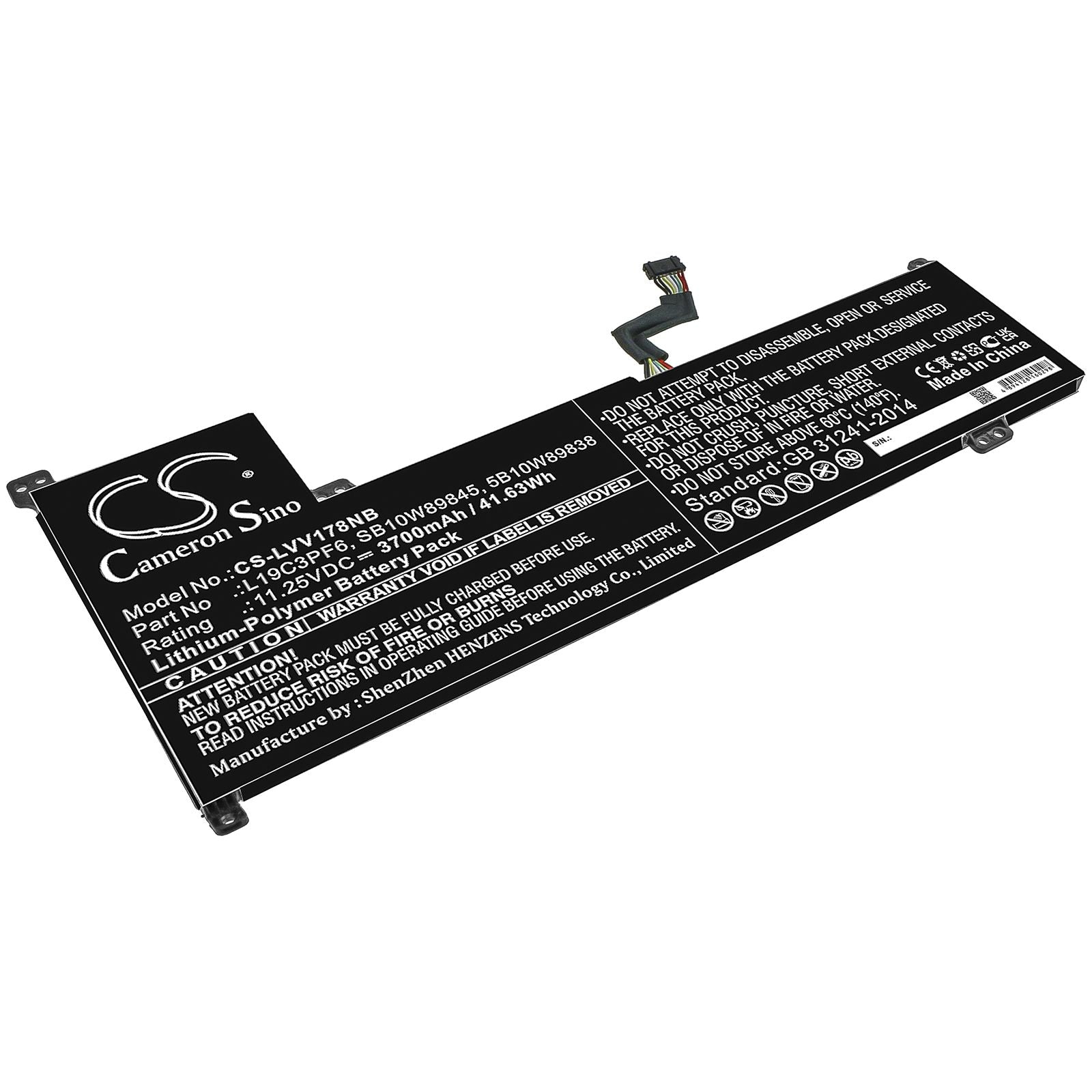 Li-ion Battery fits Lenovo, L19c3pf6, Sb10w89845 11.25V, 3700mAh Notebook & Laptop Cameron Sino Technology Limited