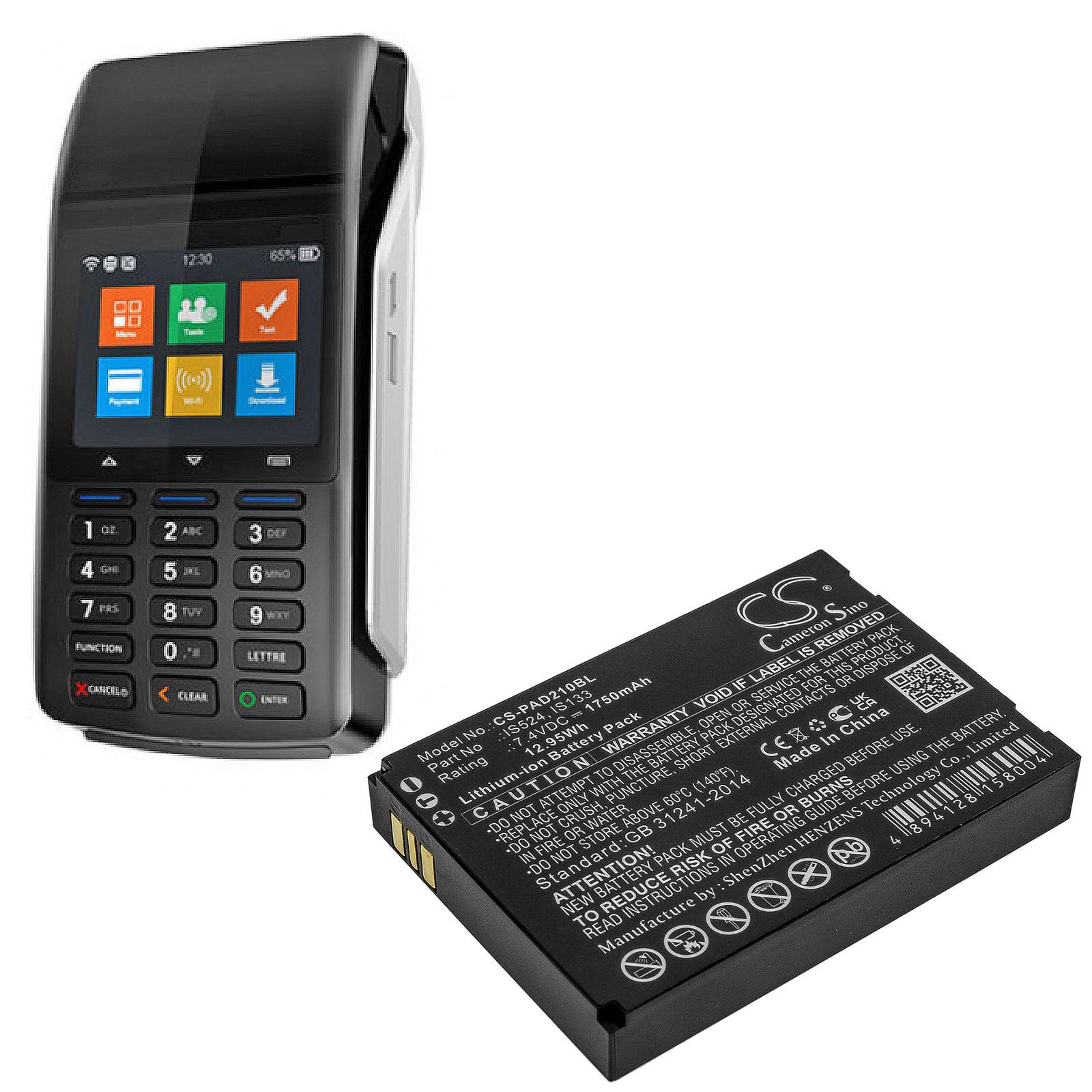 Li-ion Battery fits Pax, Is133, Is524 7.4V, 1950mAh Payment Terminal Cameron Sino Technology Limited