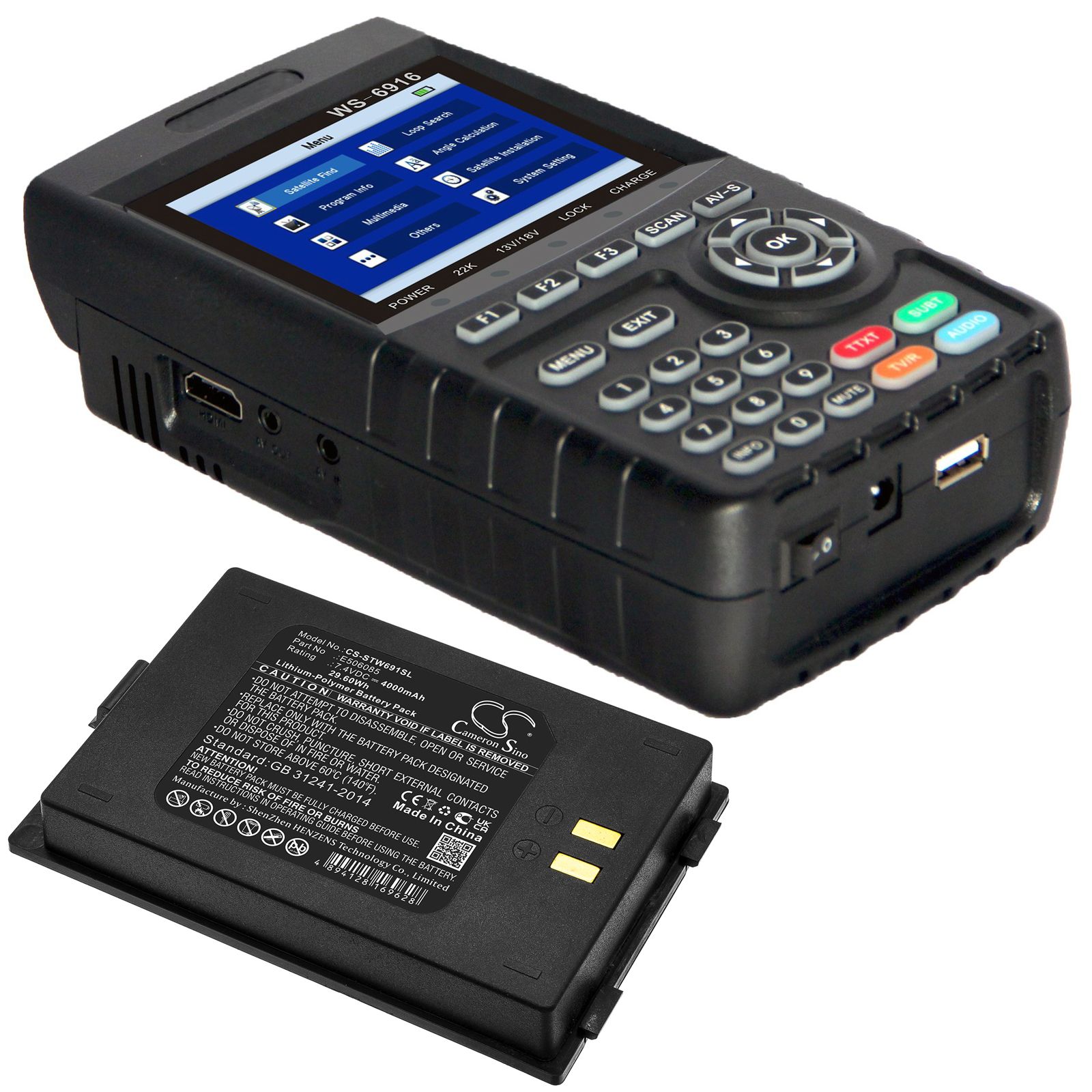 Ni-MH Battery fits Satlink, Ws-6916 7.4V, 4000mAh Equipment & Survey & Test Cameron Sino Technology Limited