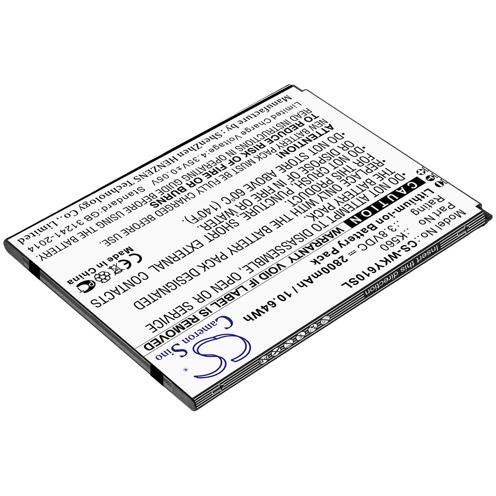 Li-ion Battery fits Wiko, K560 3.8V, 2800mAh Mobile & SmartPhone Cameron Sino Technology Limited