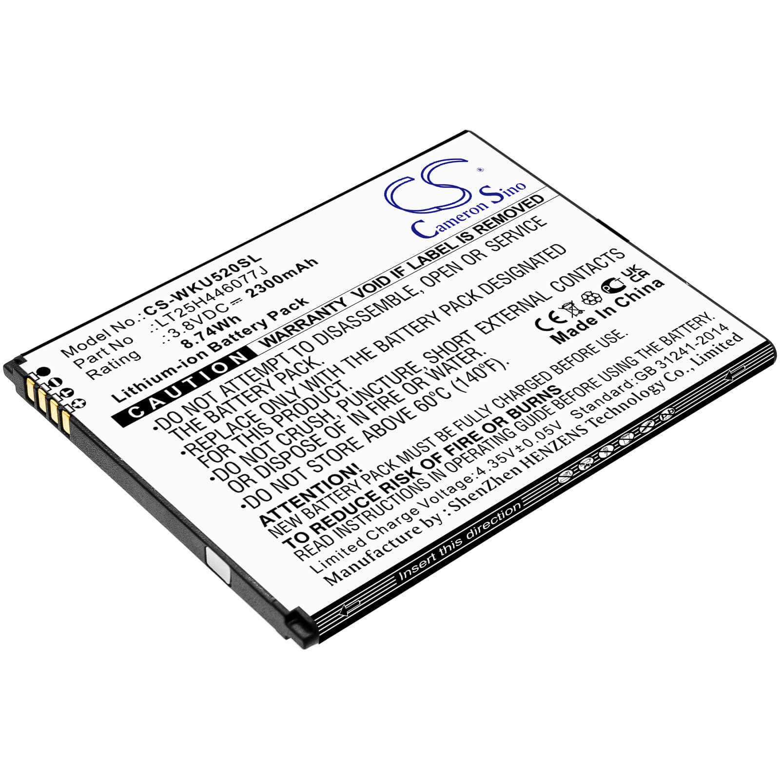 Li-ion Battery fits Wiko, Ride 2, U520as 3.8V, 2300mAh Mobile & SmartPhone Cameron Sino Technology Limited