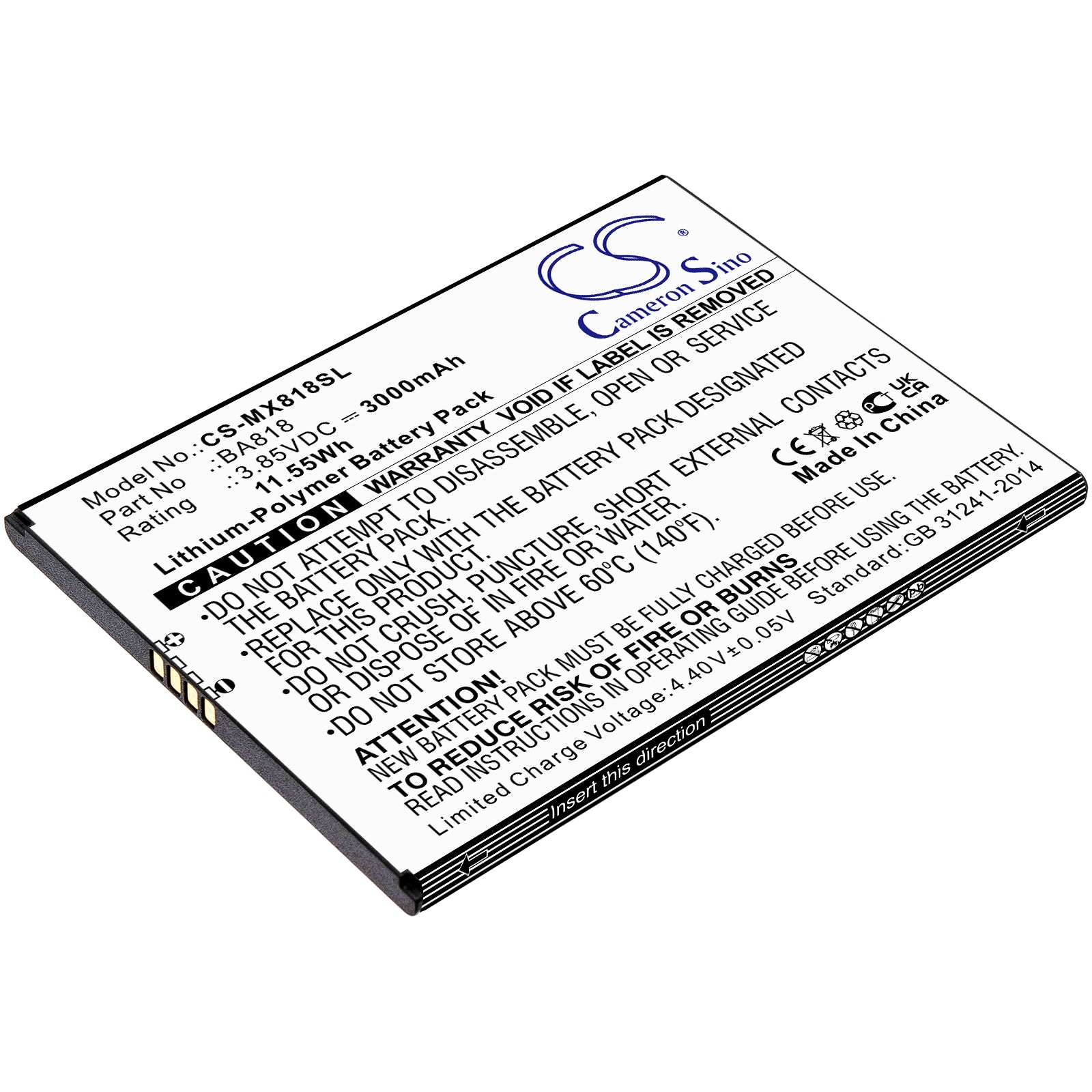 Li-ion Battery fits Meizu, C9, C9 Pro, M1818 3.85V, 3000mAh Mobile & SmartPhone Cameron Sino Technology Limited