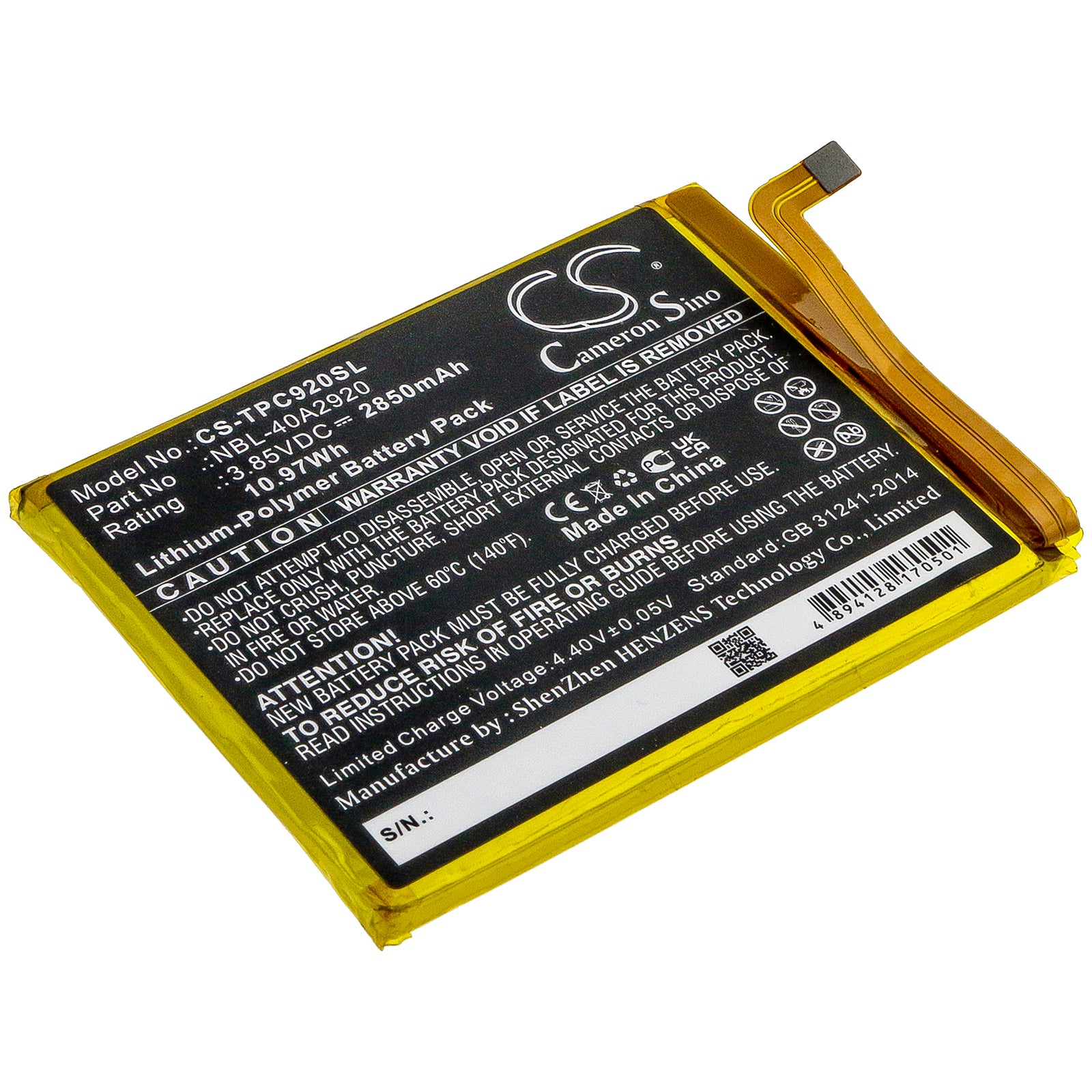 Li-ion Battery fits Tp-link, Neffos C9a, Tp706a 3.85V, 2850mAh Communications Cameron Sino Technology Limited