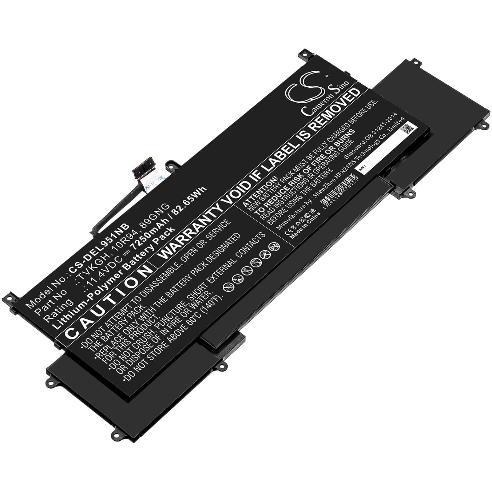 Li-Polymer Battery fits Dell, Latitude 9510 2-in-1 11.4V, 7250mAh Notebook & Laptop Cameron Sino Technology Limited