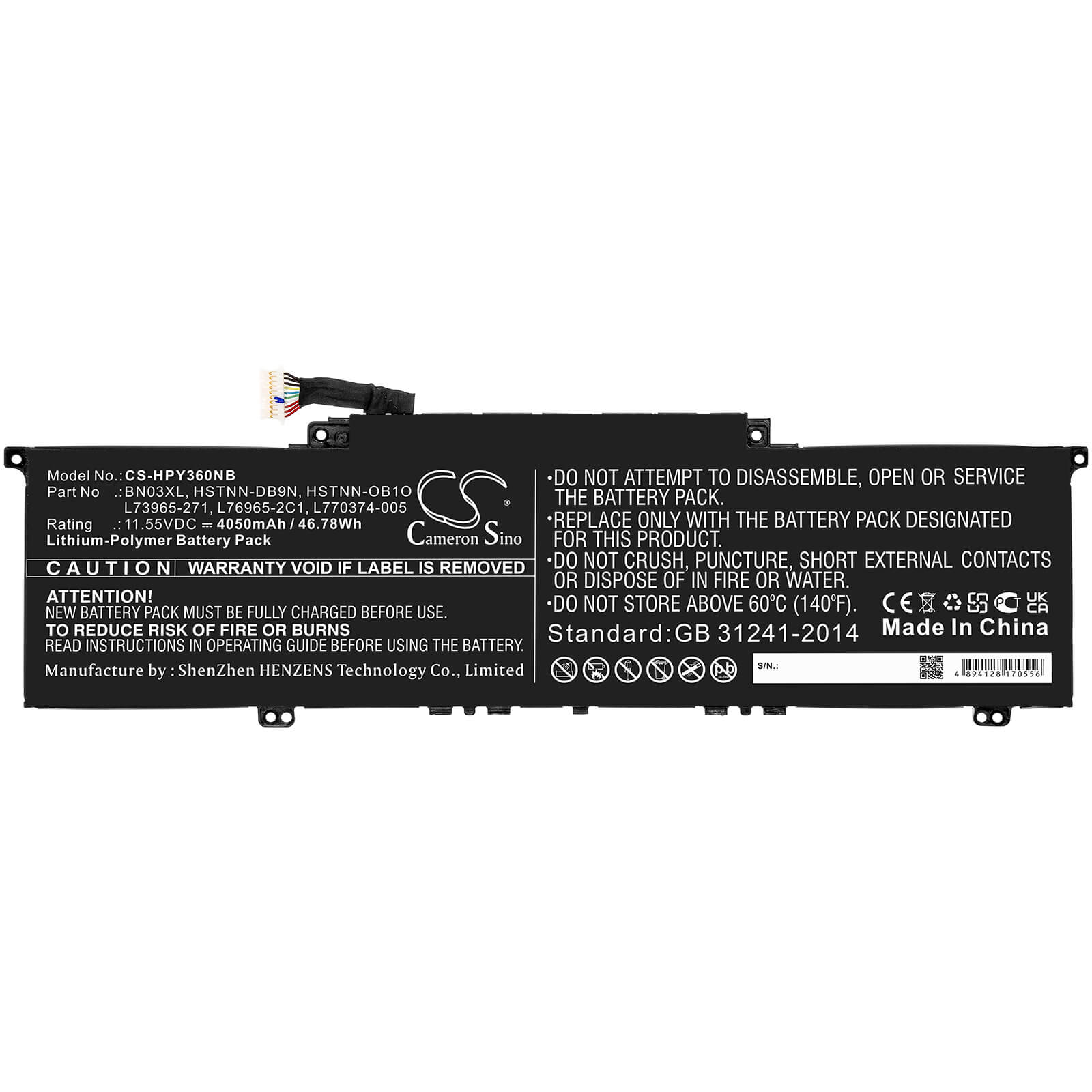 Li-ion Battery fits Hp, Envy 13 13-ba0003nu, Envy 13 13-ba0004nu, Envy 13 13-ba0010nr 11.55V, 4050mAh Notebook & Laptop Cameron Sino Technology Limited