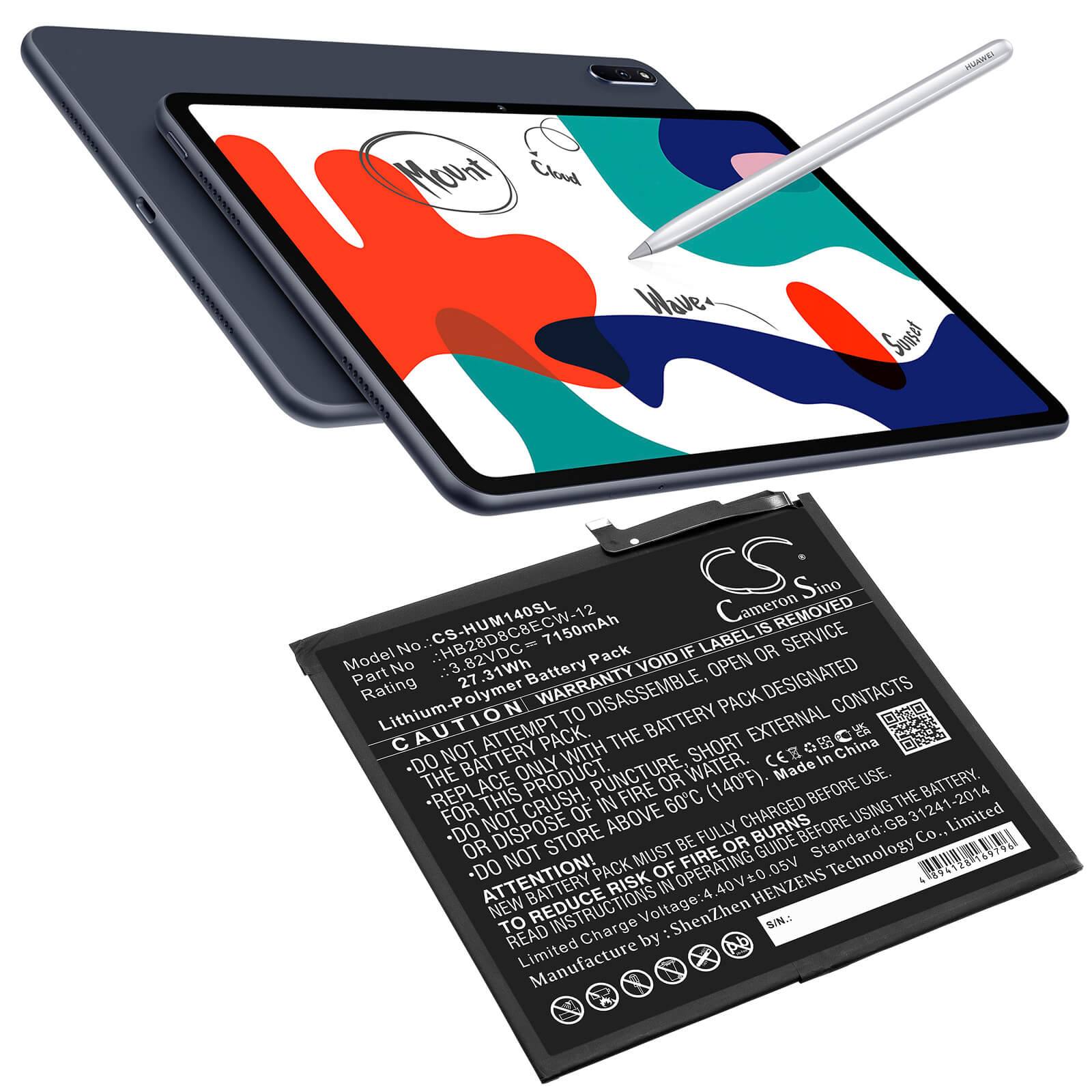 Li-Polymer Battery fits Huawei, Bah3-al00, Bah3-l09, Bah3-w09 3.82V, 7150mAh Tablet Cameron Sino Technology Limited
