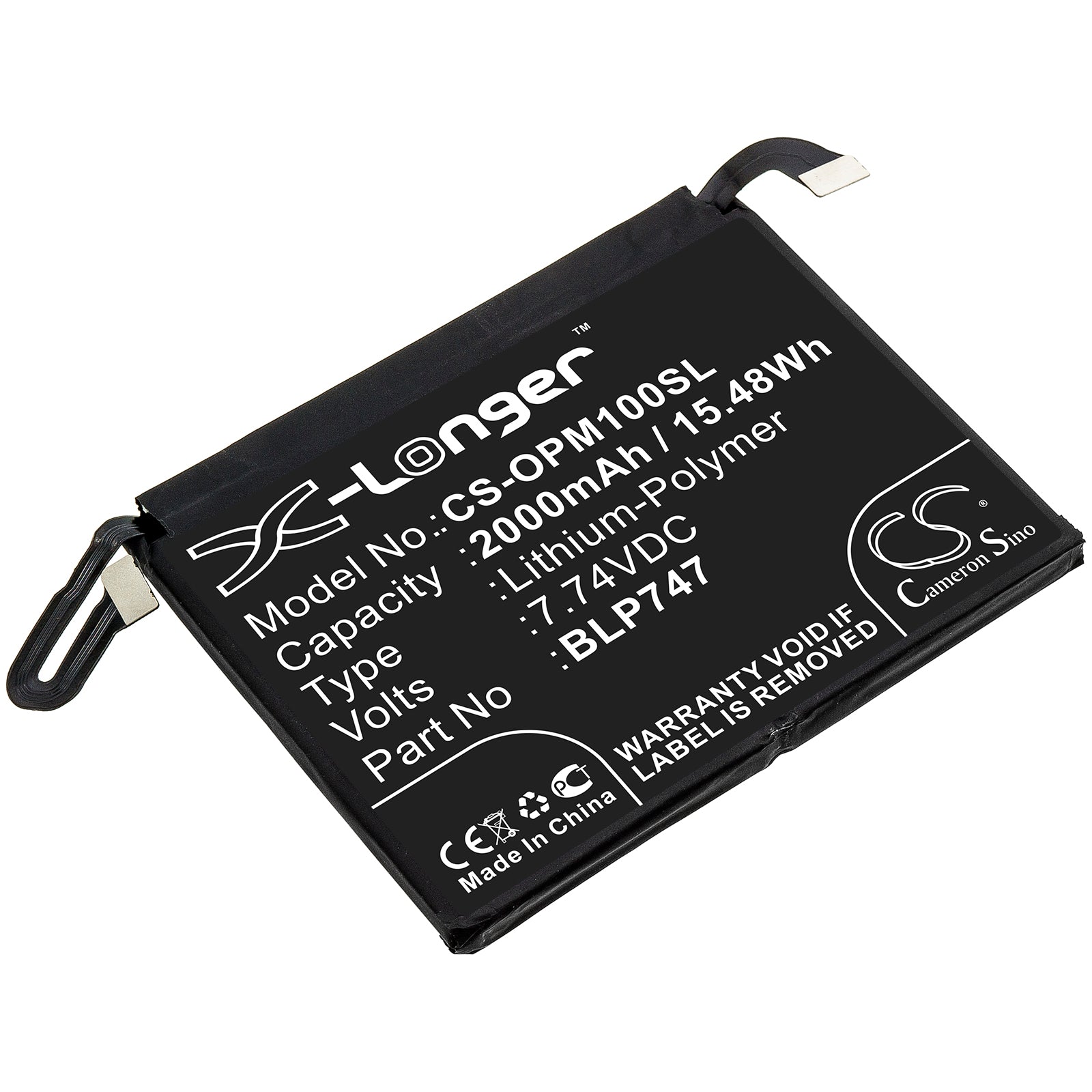 Li-Polymer Battery fits Oppo, Pclm10, Reno Ace 7.74V, 2000mAh Communications Cameron Sino Technology Limited (Suspended)