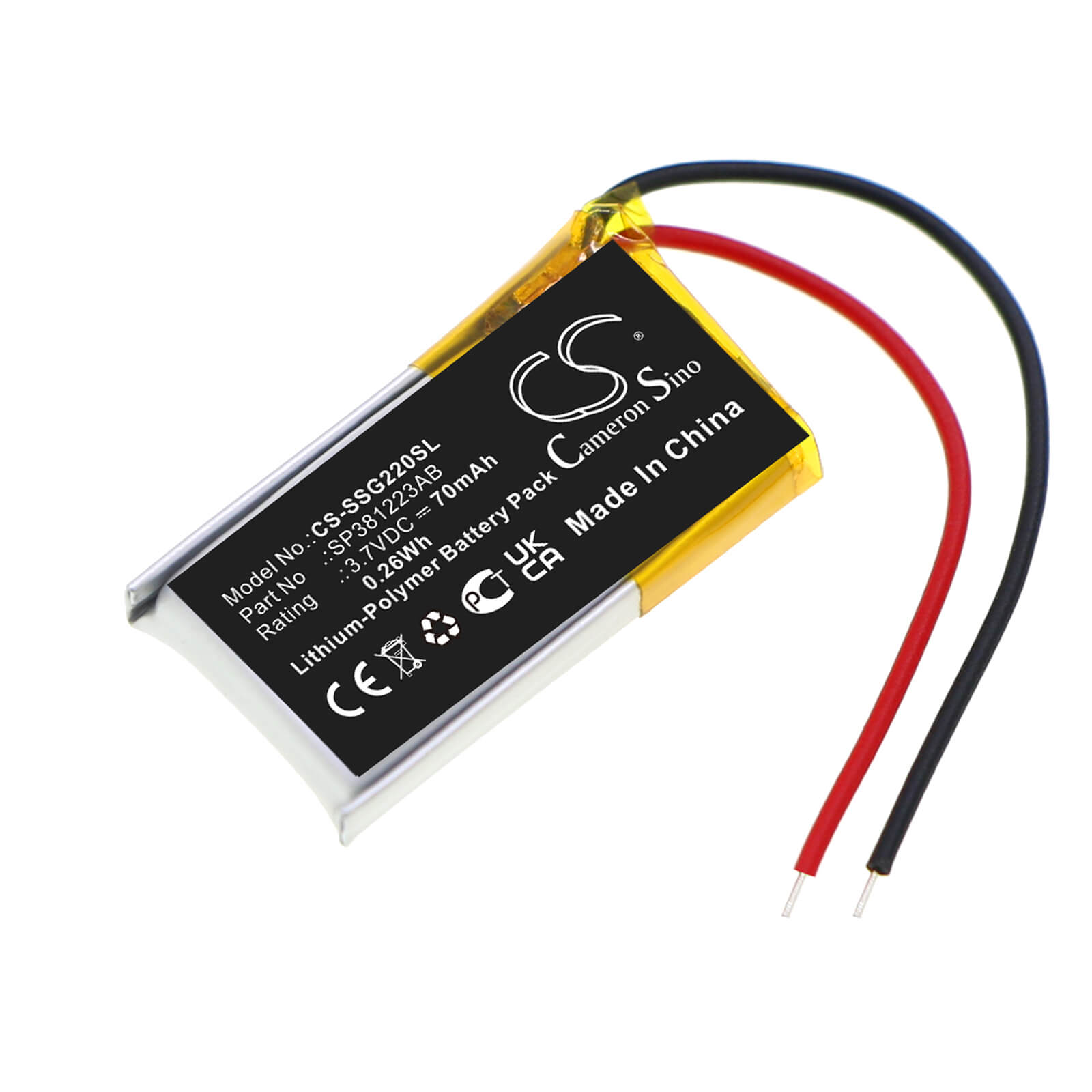 Li-Polymer Battery fits Samsung, Bn81-04794a, Sg-2200ar 3d Glasses 3.7V, 70mAh / 0.26Wh 3D Glasses Cameron Sino Technology Limited