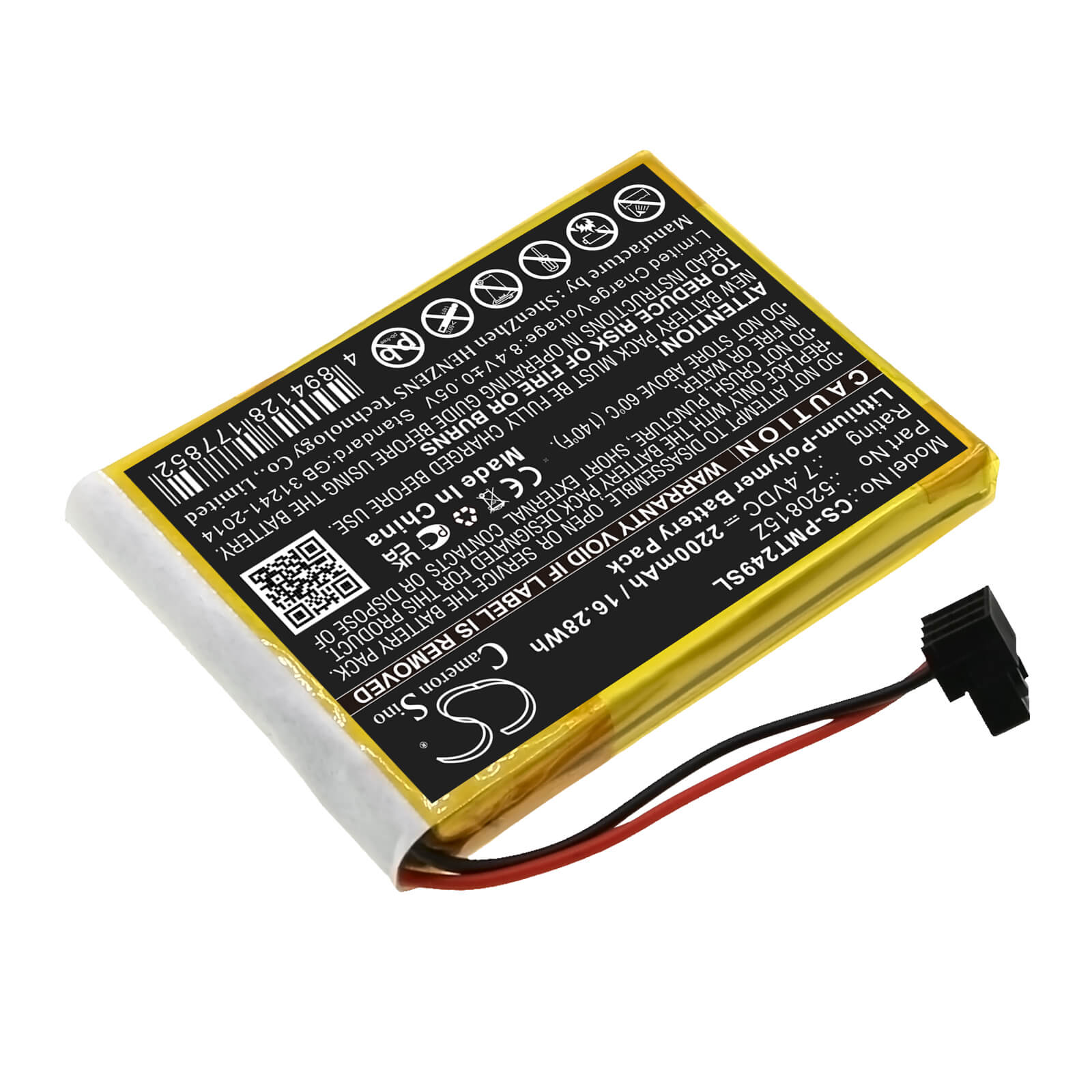 Li-Polymer Battery fits Pentair, 4249a, Intellitouch 7.4V, 2200mAh / 16.28Wh Smart Home Cameron Sino Technology Limited