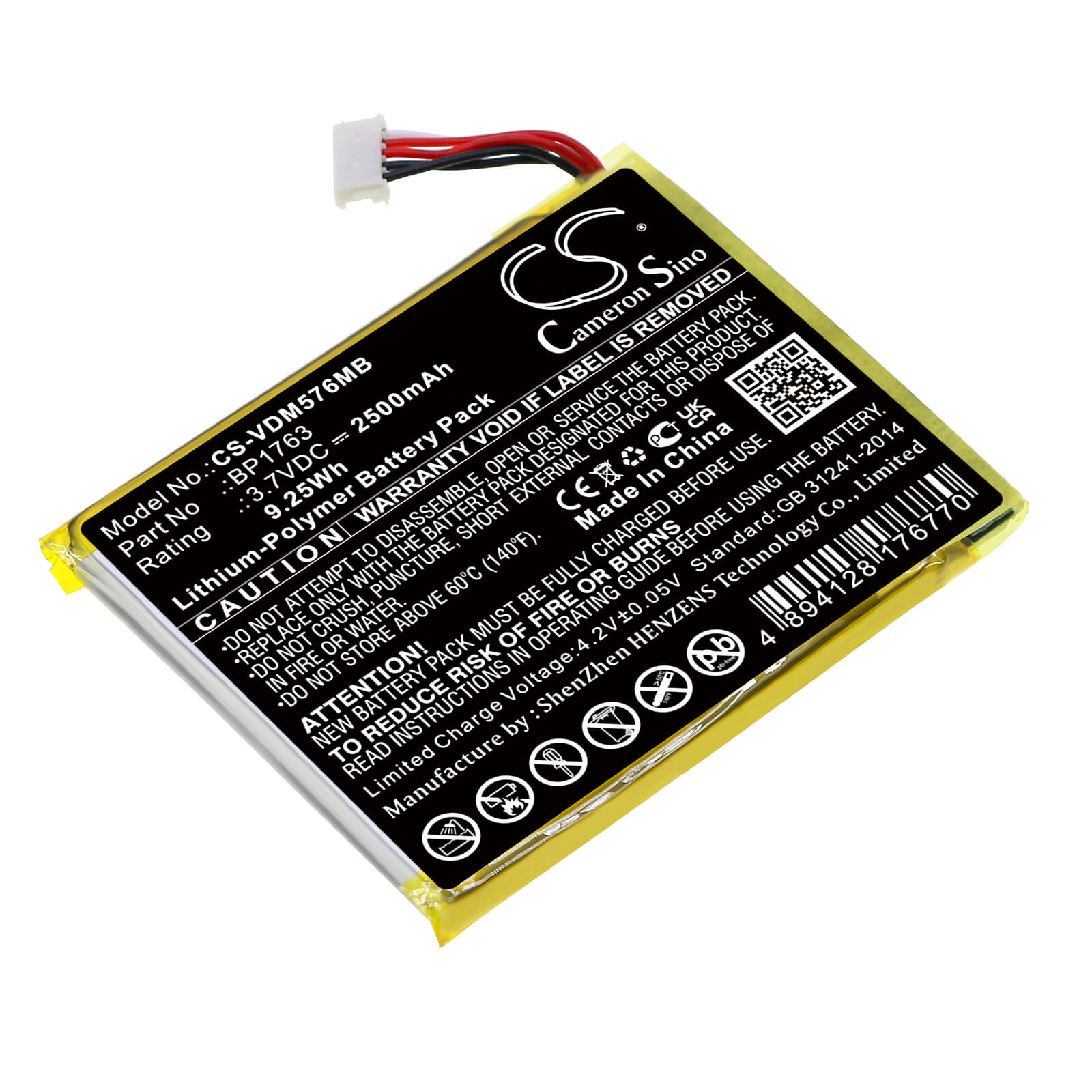 Li-Polymer Battery fits Vtech, Rm5764-2hd, Rm5764hd 3.7V, 2500mAh / 9.25Wh BabyPhone Cameron Sino Technology Limited