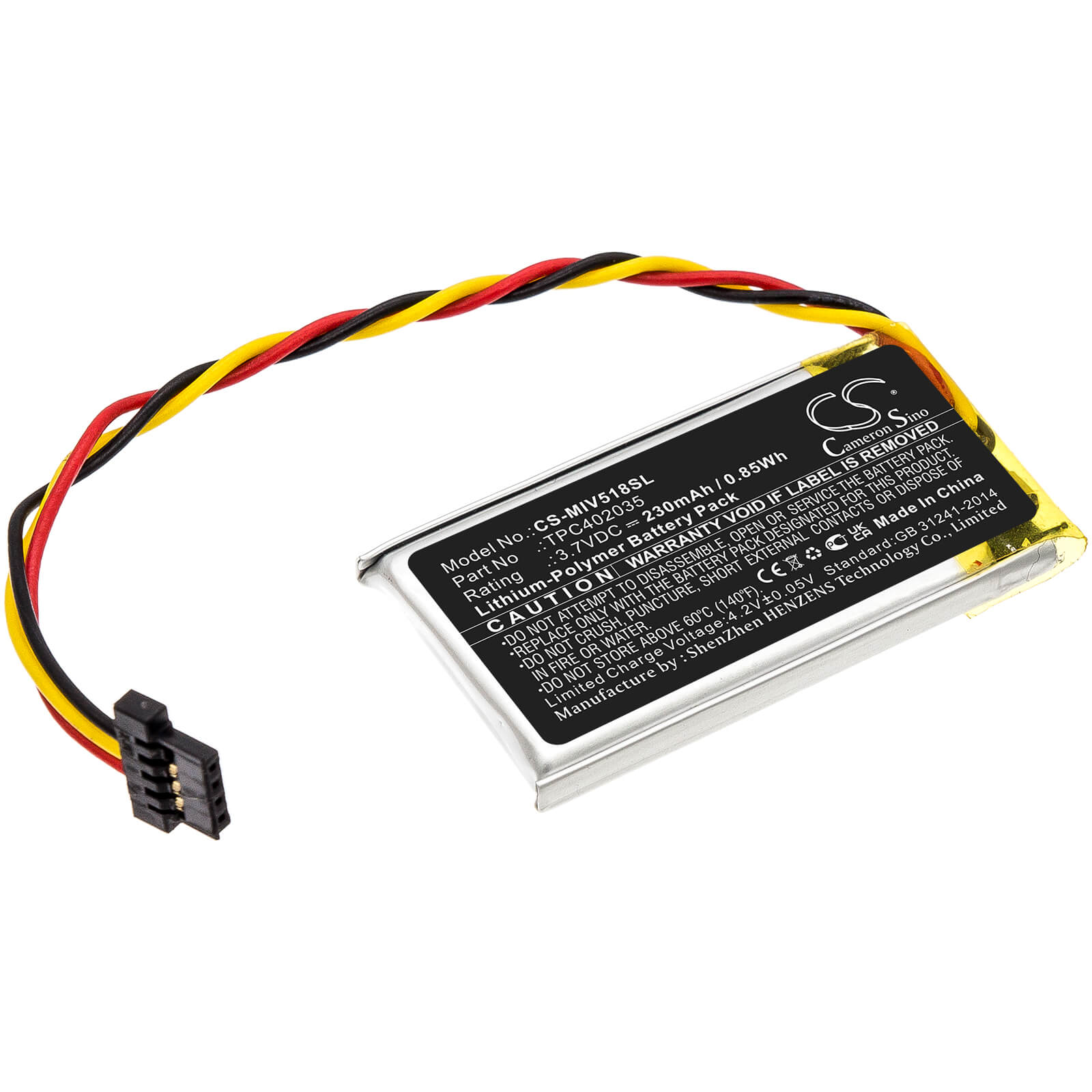 Li-Polymer Battery fits Mio, Mivue 508, Mivue 518 3.7V, 230mAh / 0.85Wh Dashcam Cameron Sino Technology Limited
