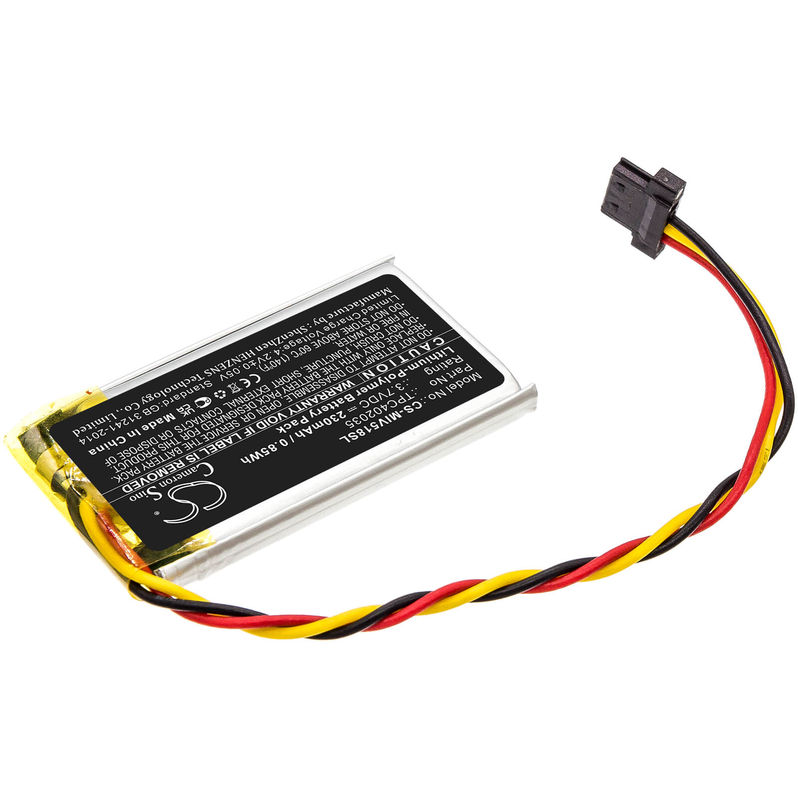 Li-Polymer Battery fits Mio, Mivue 508, Mivue 518 3.7V, 230mAh / 0.85Wh Dashcam Cameron Sino Technology Limited