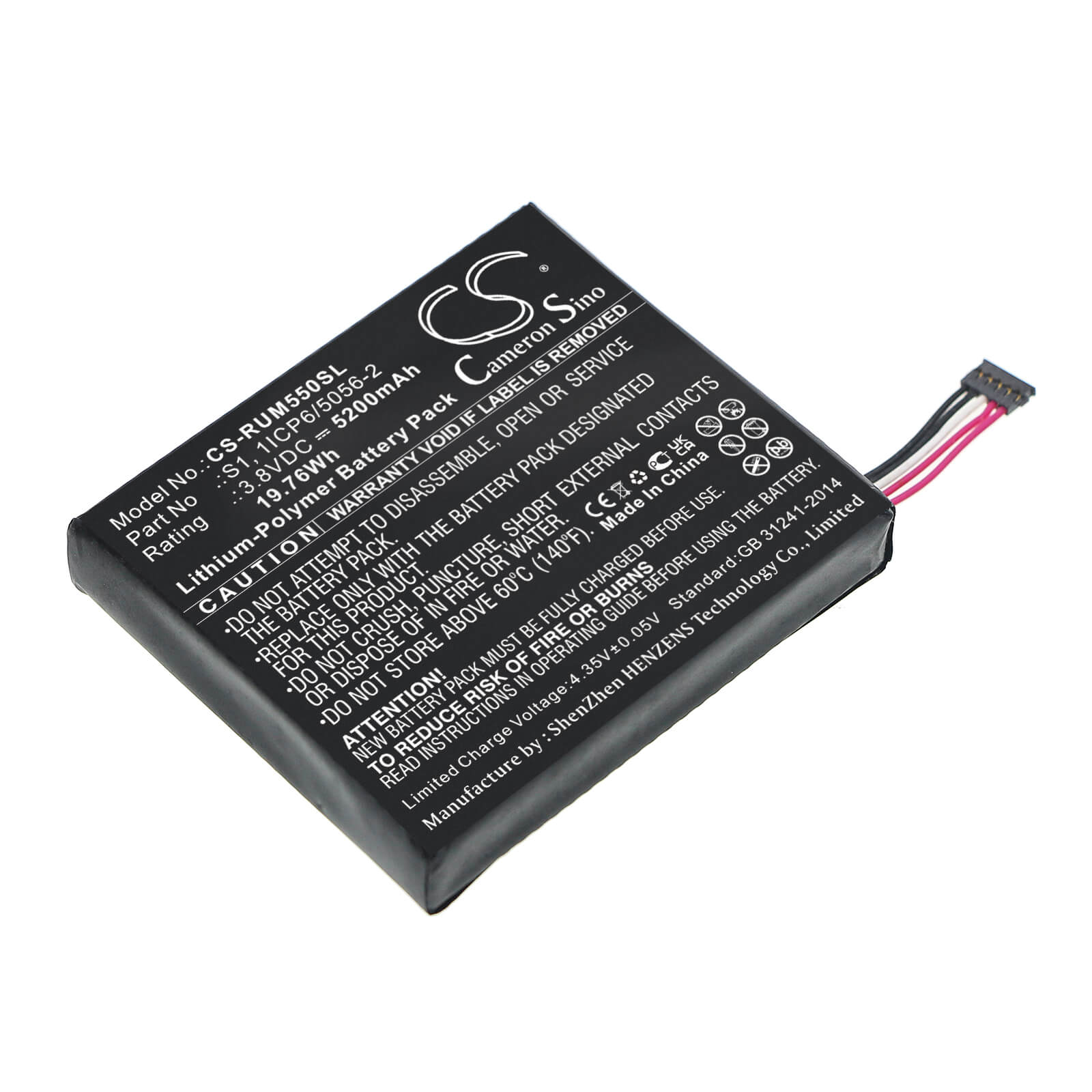 Li-Polymer Battery fits Ring, 5um5e5, Video Doorbell 2 Generation 3.8V, 5200mAh / 19.76Wh Home Security Camera Cameron Sino Technology Limited