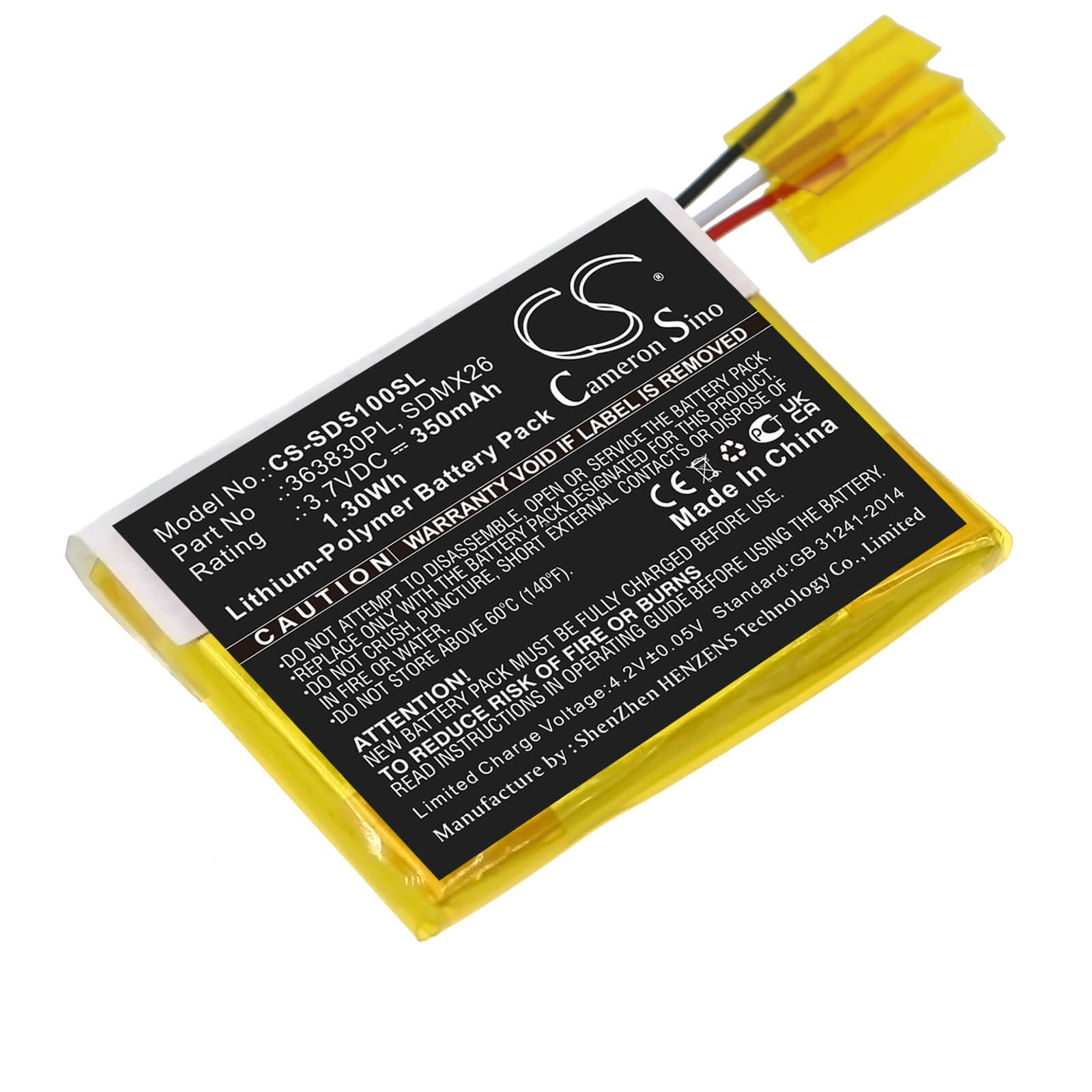 Li-Polymer Battery fits Sandisk, Clip Jam, Sansa Clip 3.7V, 350mAh / 1.30Wh Media Player Cameron Sino Technology Limited