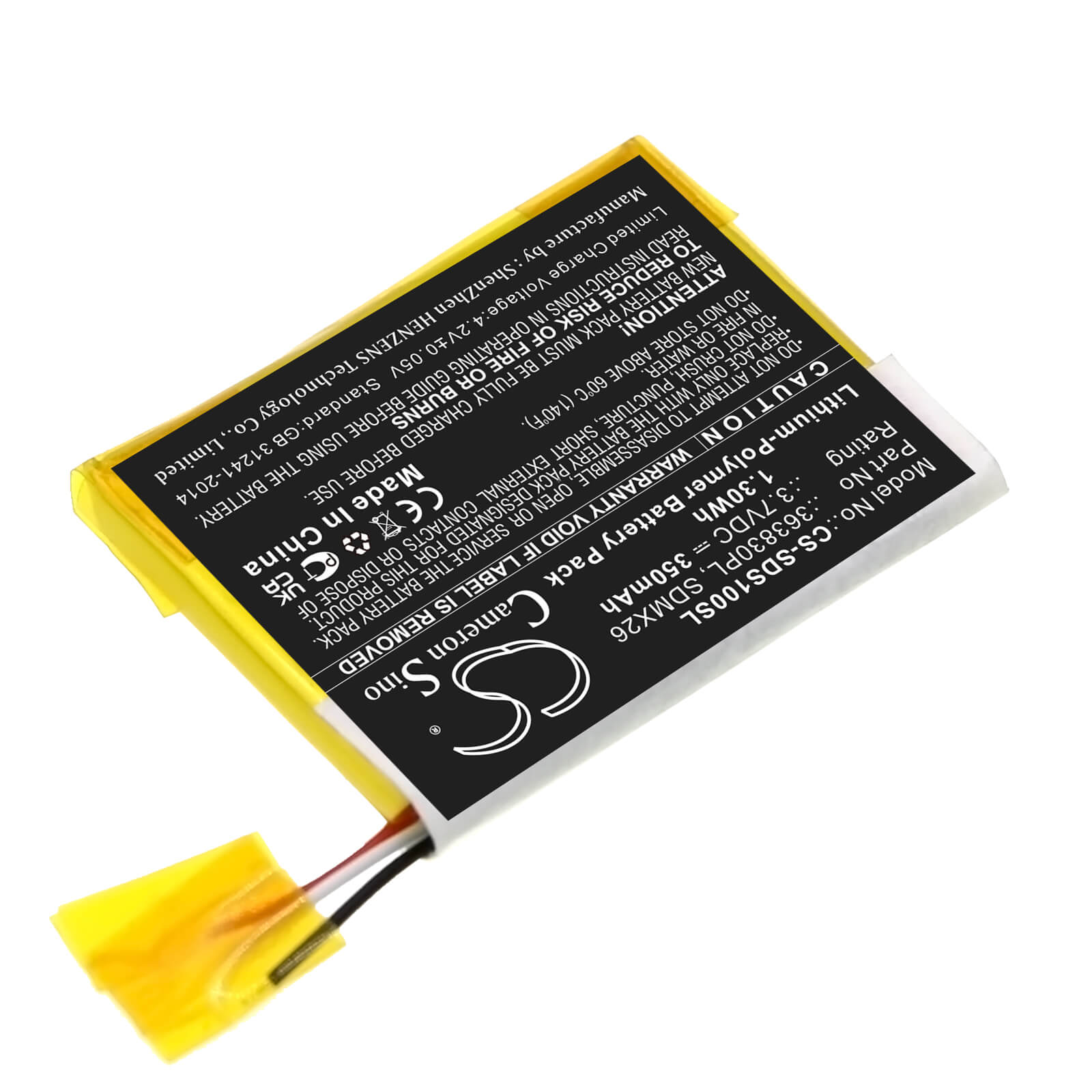 Li-Polymer Battery fits Sandisk, Clip Jam, Sansa Clip 3.7V, 350mAh / 1.30Wh Media Player Cameron Sino Technology Limited