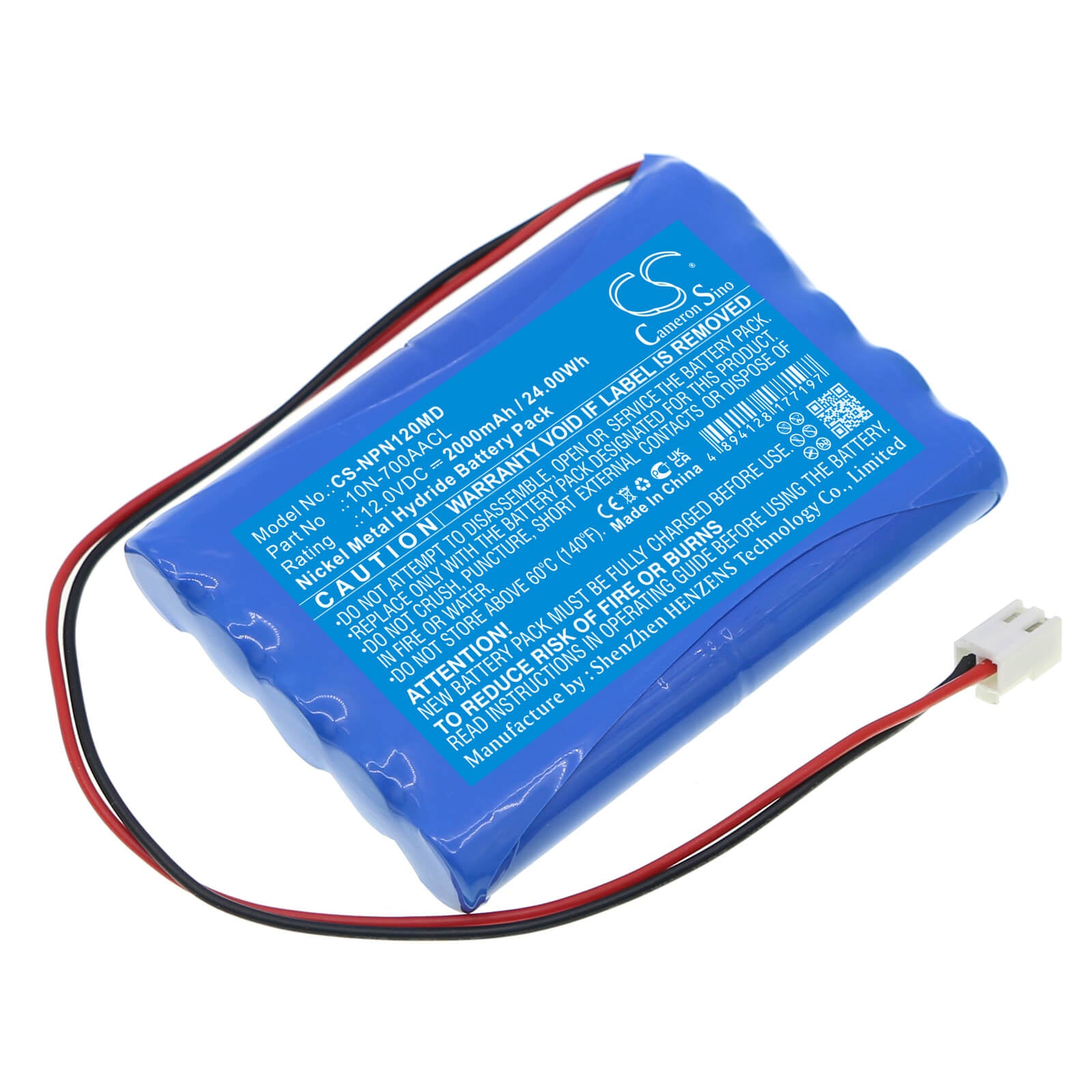 Ni-MH Battery fits Nipro, Ncu-12 12.0V, 2000mAh / 24.00Wh Medical Cameron Sino Technology Limited