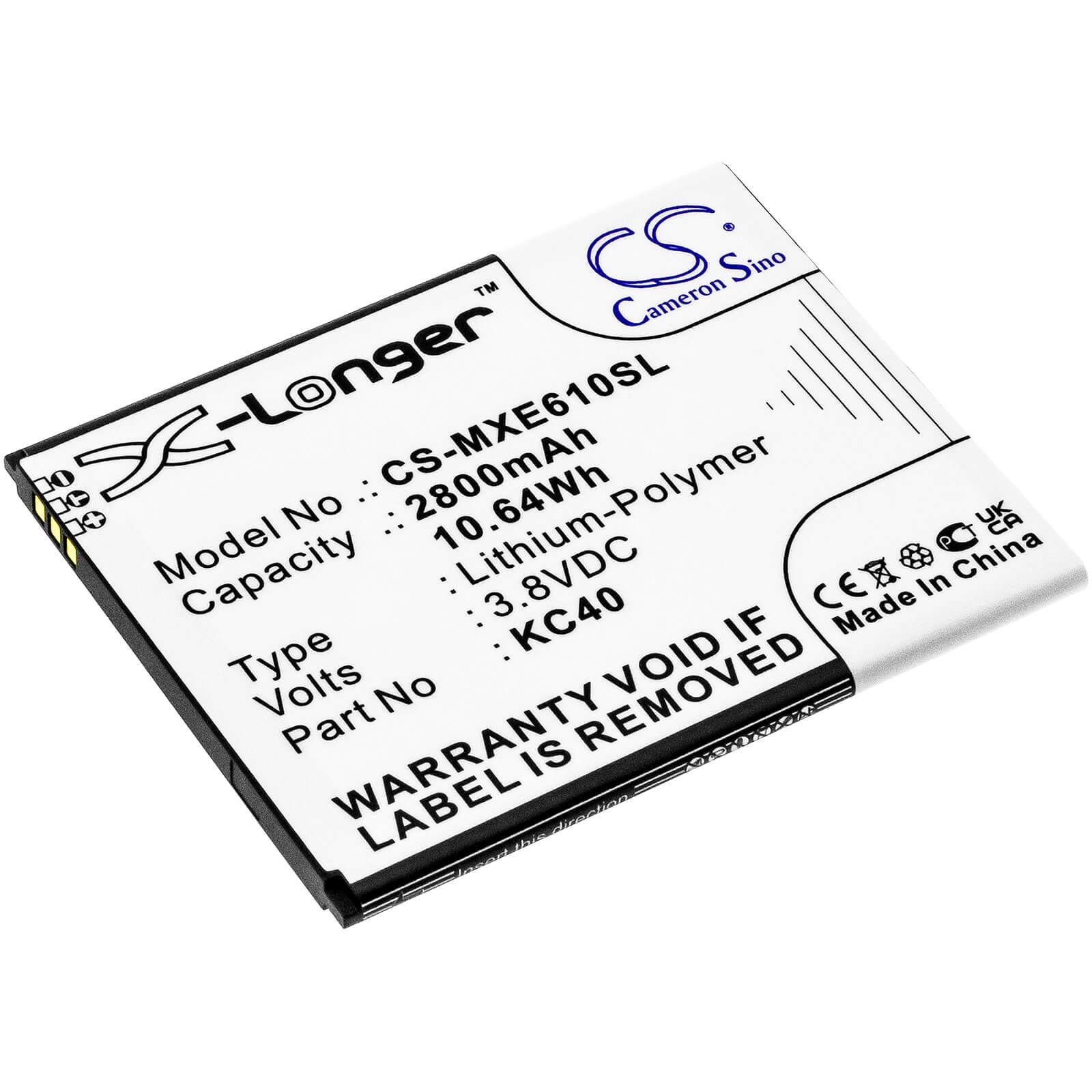 Li-Polymer Battery fits Lenovo, K10 2019, K10 2019 Global 3.8V, 2800mAh / 10.64Wh Mobile & SmartPhone Cameron Sino Technology Limited
