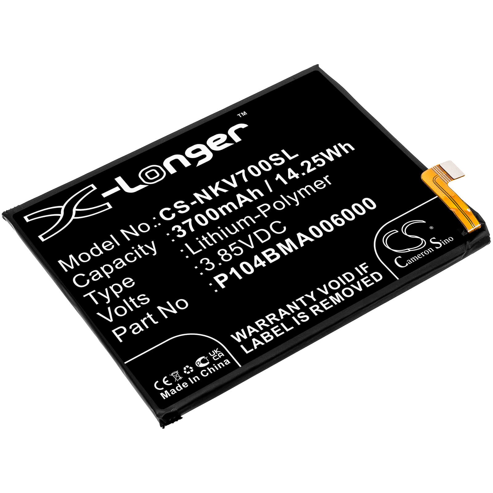 Li-Polymer Battery fits Nokia, Ta-1322, Ta-1323 3.85V, 3700mAh / 14.25Wh Mobile & SmartPhone Cameron Sino Technology Limited