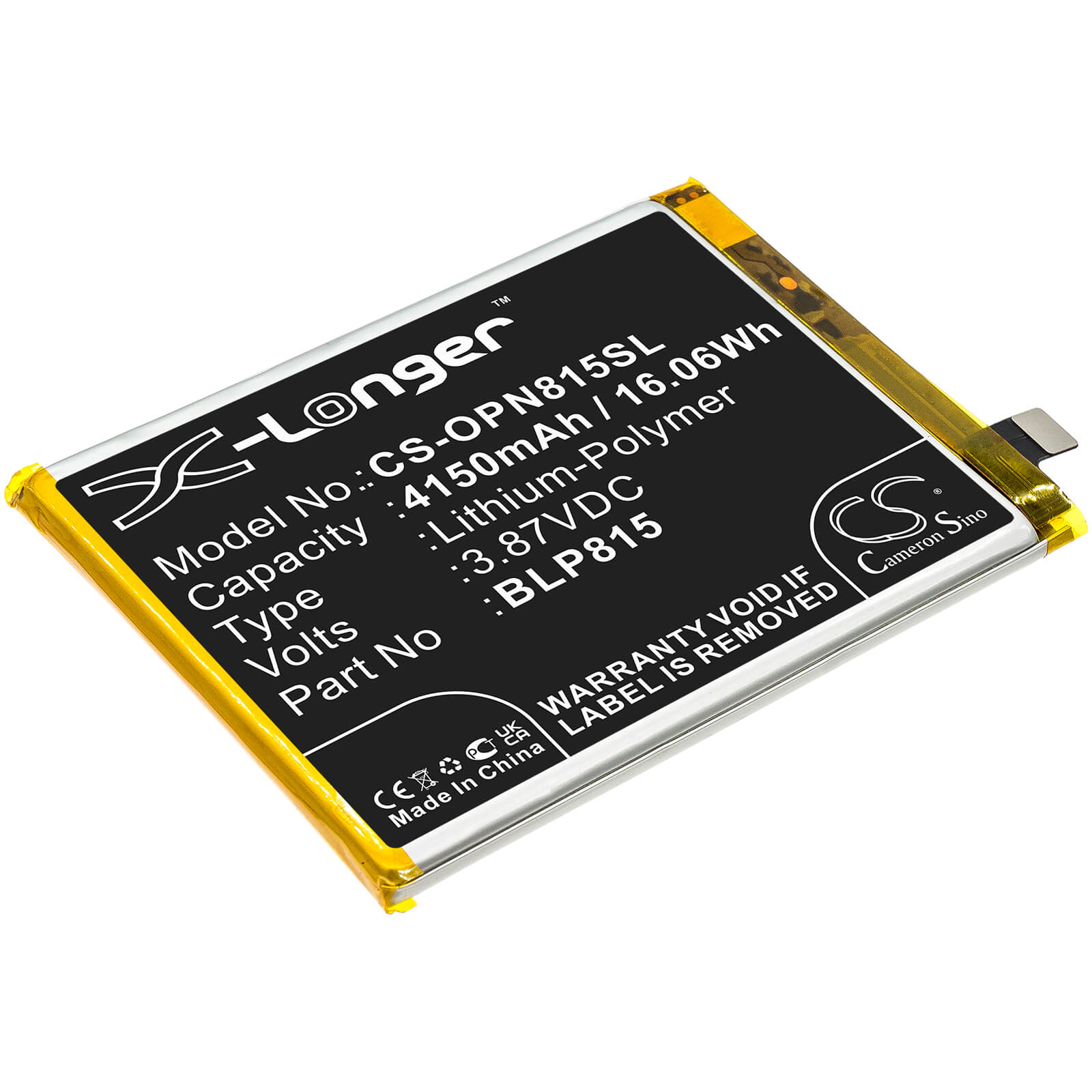 Li-Polymer Battery fits Oneplus, Be2025, Be2026 3.87V, 4150mAh / 16.06Wh Mobile & SmartPhone Cameron Sino Technology Limited