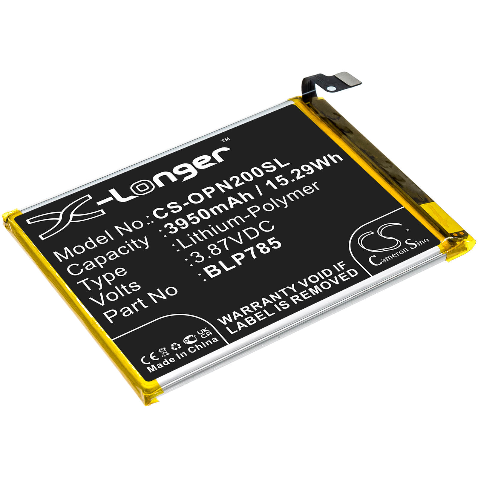 Li-Polymer Battery fits Oneplus, Ac2003, Nord 3.87V, 3950mAh / 15.29Wh Mobile & SmartPhone Cameron Sino Technology Limited