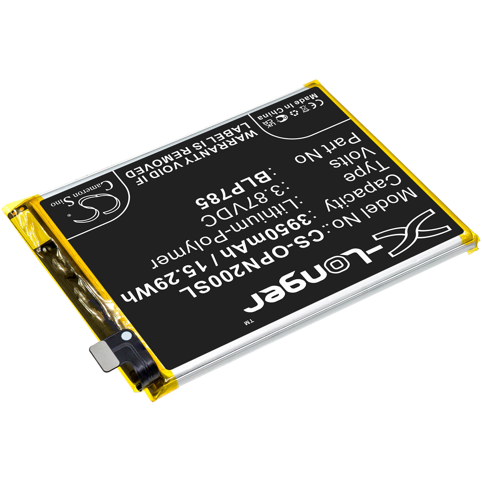 Li-Polymer Battery fits Oneplus, Ac2003, Nord 3.87V, 3950mAh / 15.29Wh Mobile & SmartPhone Cameron Sino Technology Limited