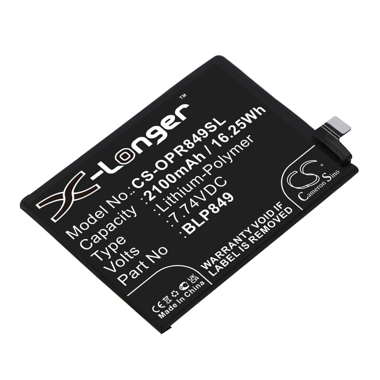 Li-Polymer Battery fits Oppo, Realme Gt, Realme Gt Neo 7.74V, 2100mAh / 16.25Wh Mobile & SmartPhone Cameron Sino Technology Limited