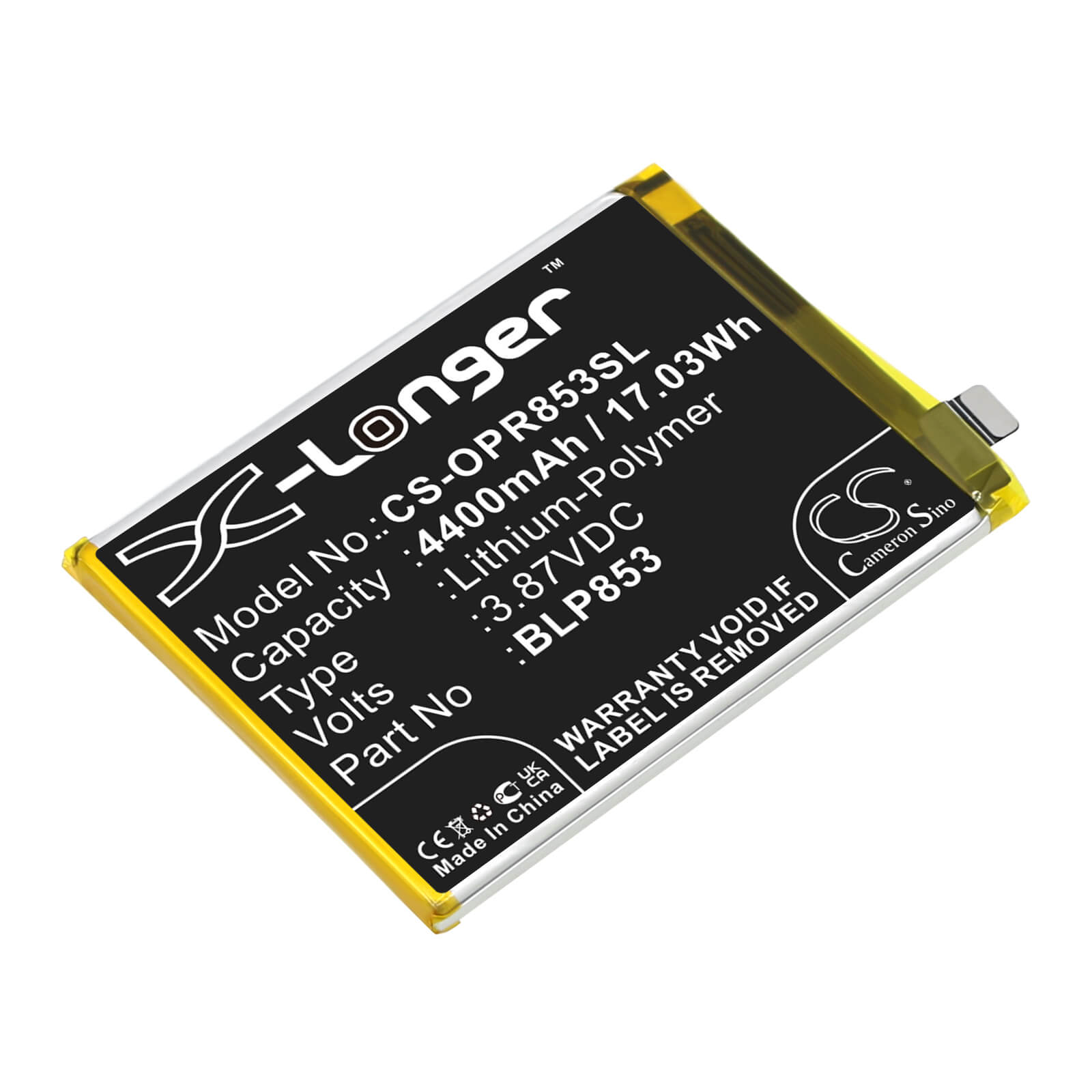 Li-Polymer Battery fits Oppo, Cph2113, Cph2205 3.87V, 4400mAh / 17.03Wh Mobile & SmartPhone Cameron Sino Technology Limited