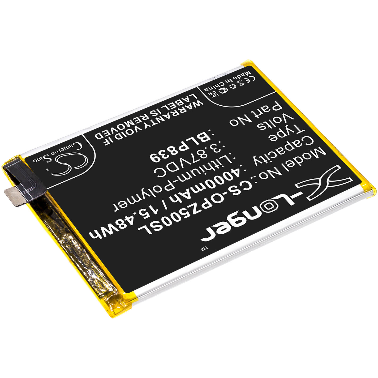 Li-Polymer Battery fits Oppo, 2213, A94 5g 3.87V, 4000mAh / 15.48Wh Mobile & SmartPhone Cameron Sino Technology Limited