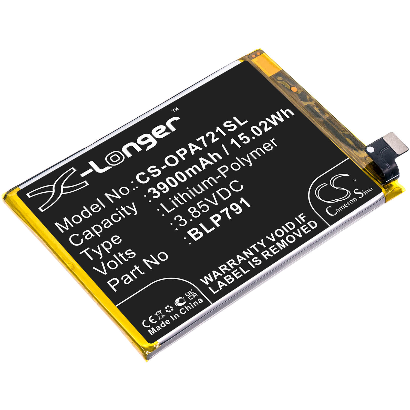Li-Polymer Battery fits Oppo, A72 5g 2020, A73 5g 2020 3.85V, 3900mAh / 15.02Wh Mobile & SmartPhone Cameron Sino Technology Limited
