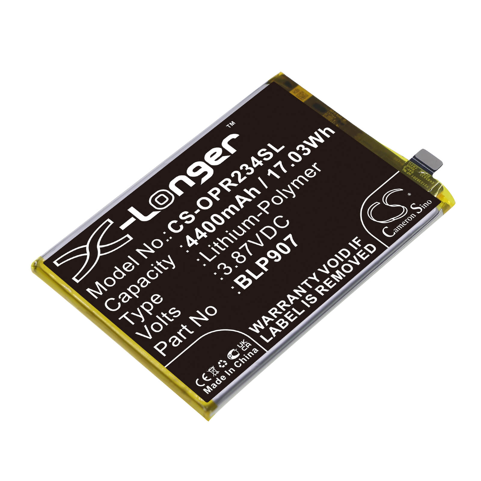 Li-Polymer Battery fits Oppo, Cph2343, Reno7 Z 5g 3.87V, 4400mAh / 17.03Wh Mobile & SmartPhone Cameron Sino Technology Limited
