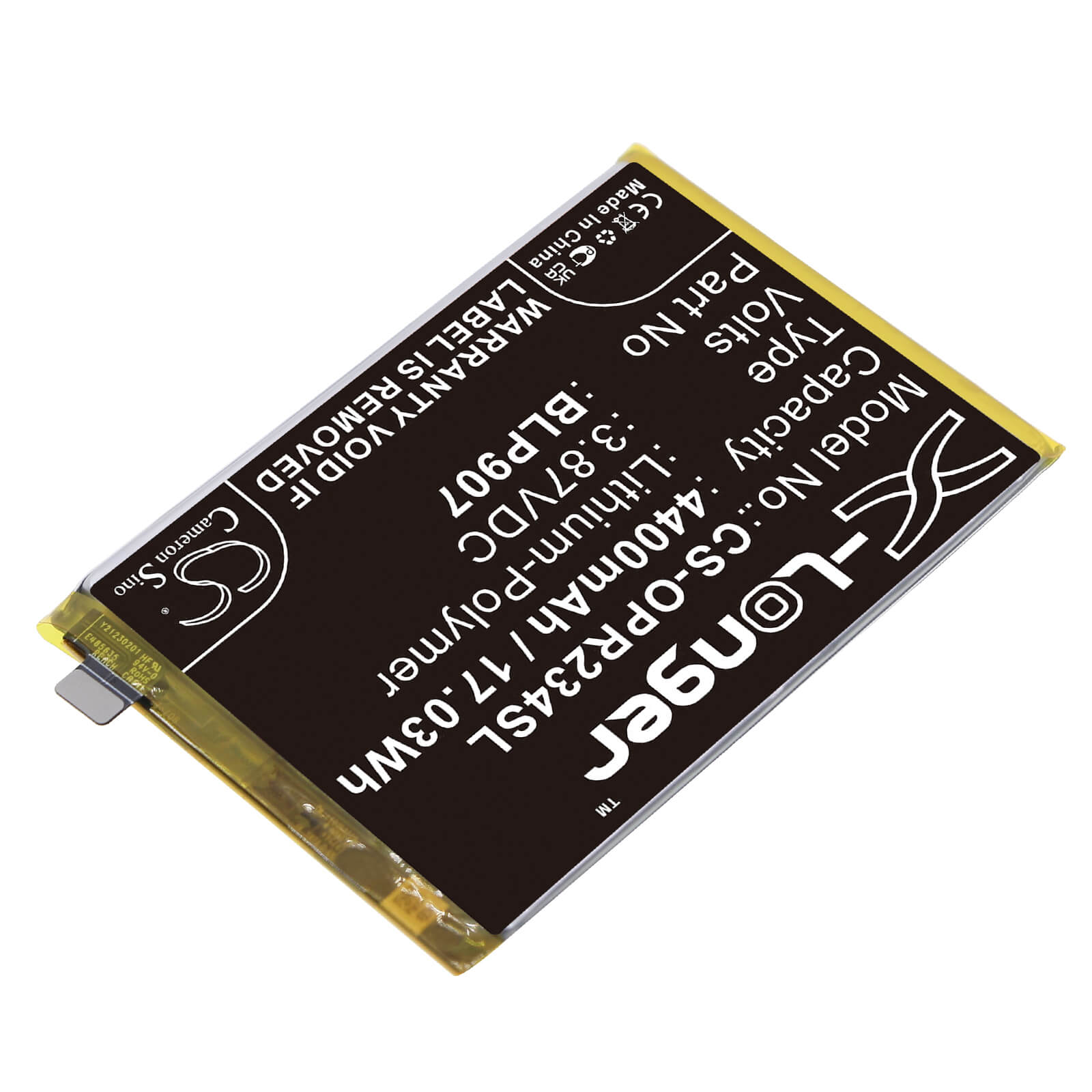 Li-Polymer Battery fits Oppo, Cph2343, Reno7 Z 5g 3.87V, 4400mAh / 17.03Wh Mobile & SmartPhone Cameron Sino Technology Limited