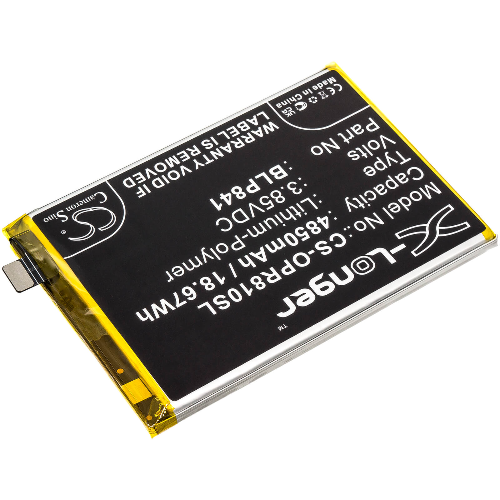 Li-Polymer Battery fits Oppo, Realme 8, Realme Q3 3.85V, 4850mAh / 18.67Wh Mobile & SmartPhone Cameron Sino Technology Limited