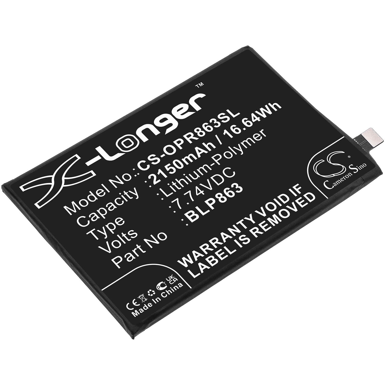 Li-Polymer Battery fits Oppo, Cph2235, Reno6 7.74V, 2150mAh / 16.64Wh Mobile & SmartPhone Cameron Sino Technology Limited