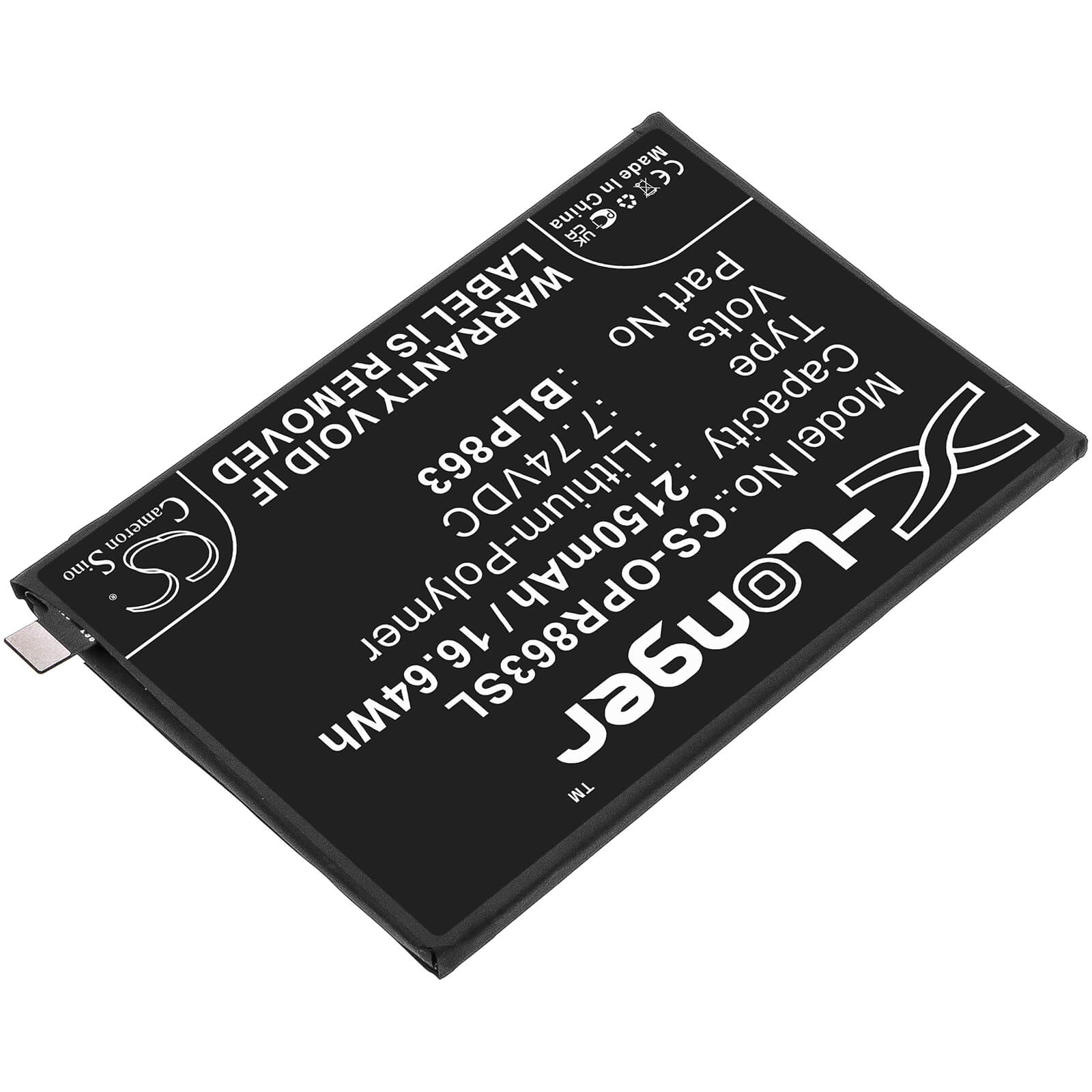 Li-Polymer Battery fits Oppo, Cph2235, Reno6 7.74V, 2150mAh / 16.64Wh Mobile & SmartPhone Cameron Sino Technology Limited