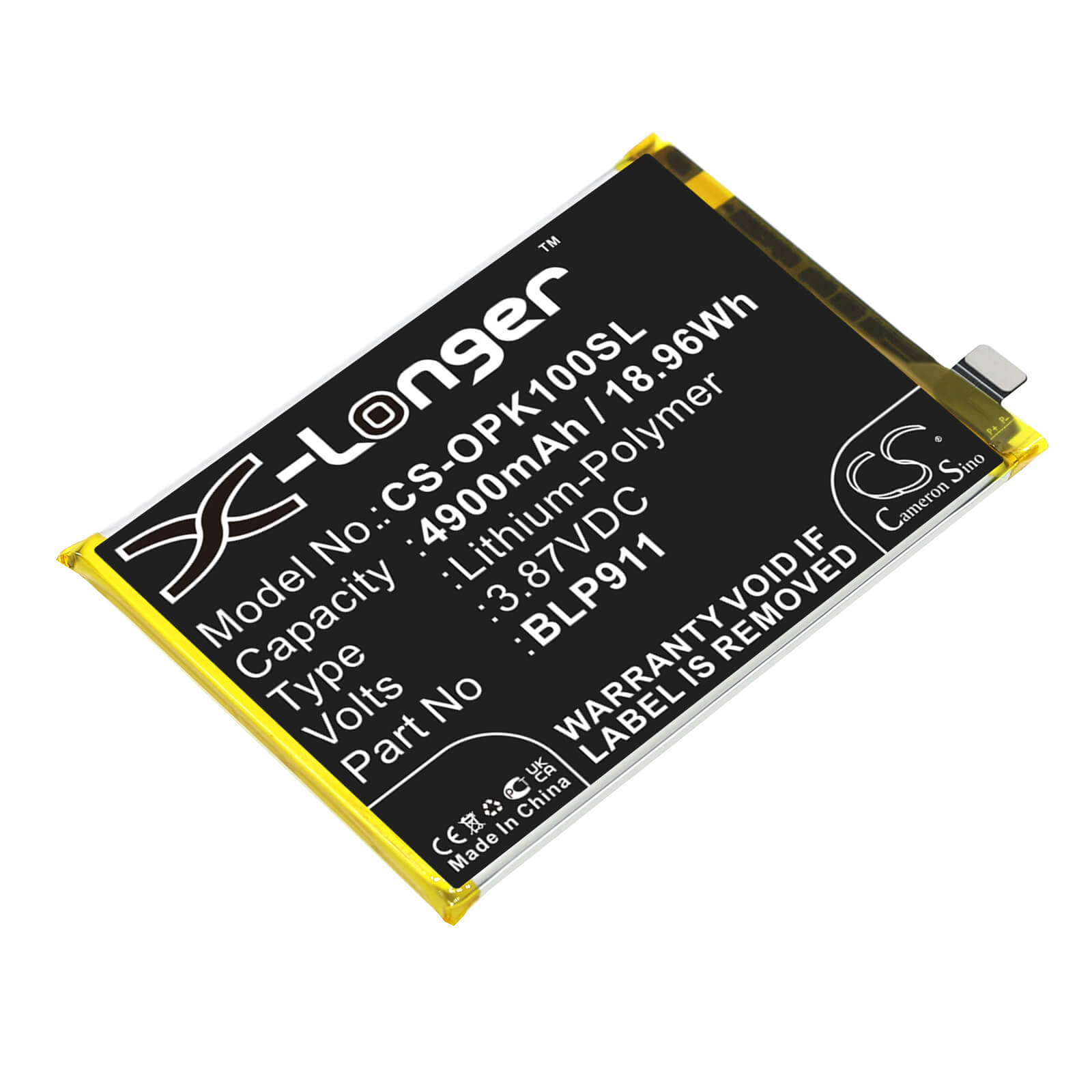 Li-Polymer Battery fits Oppo, Cph2373, K10 3.87V, 4900mAh / 18.96Wh Mobile & SmartPhone Cameron Sino Technology Limited